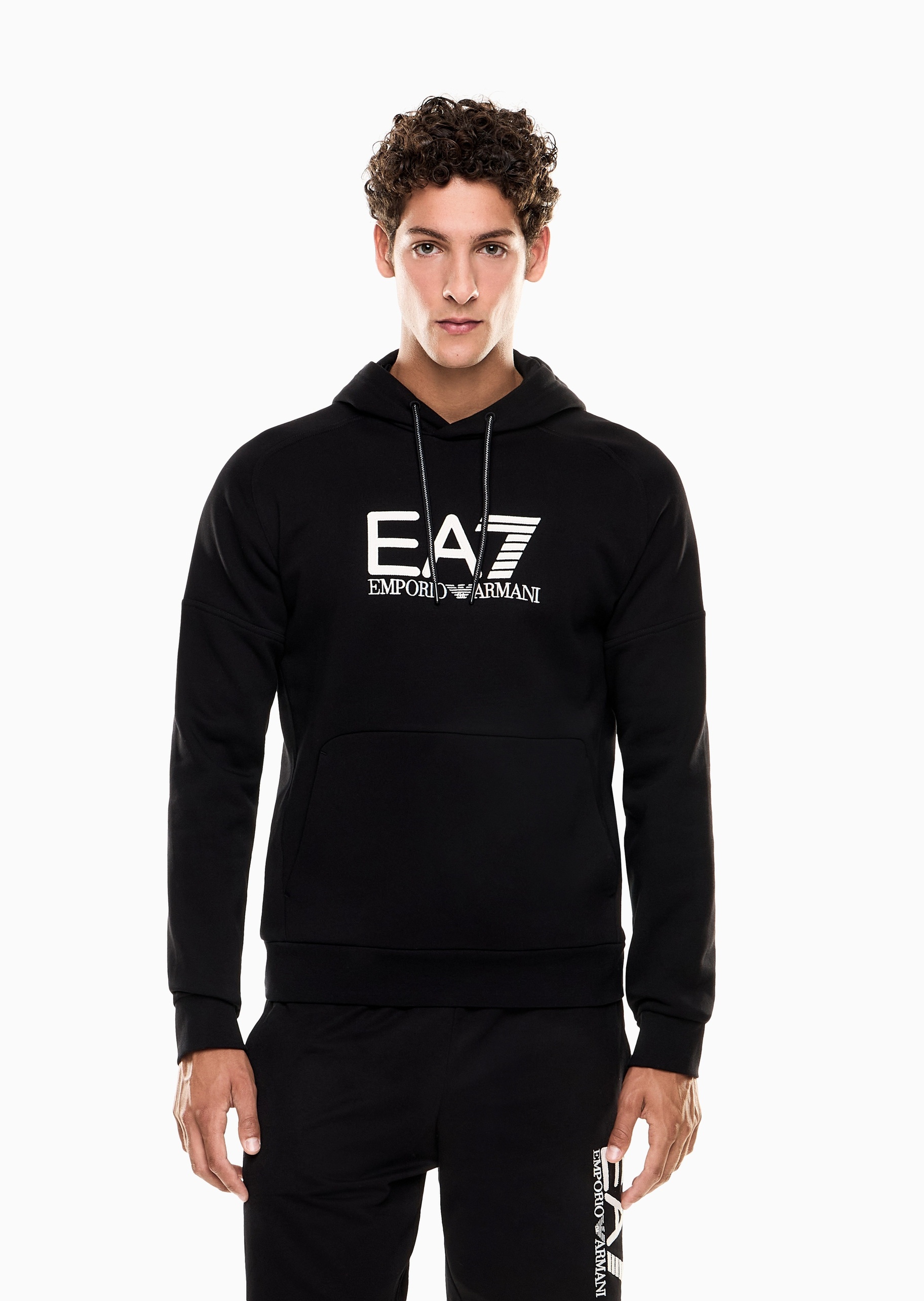 EA7 男士棉质宽松长袖连帽套头撞色重磅加绒卫衣