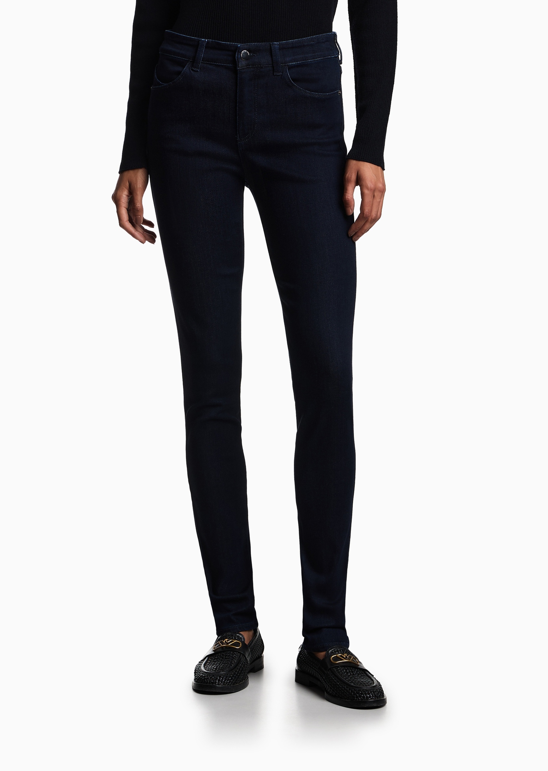 Emporio Armani 女士微弹紧身高腰长款铅笔窄脚牛仔裤