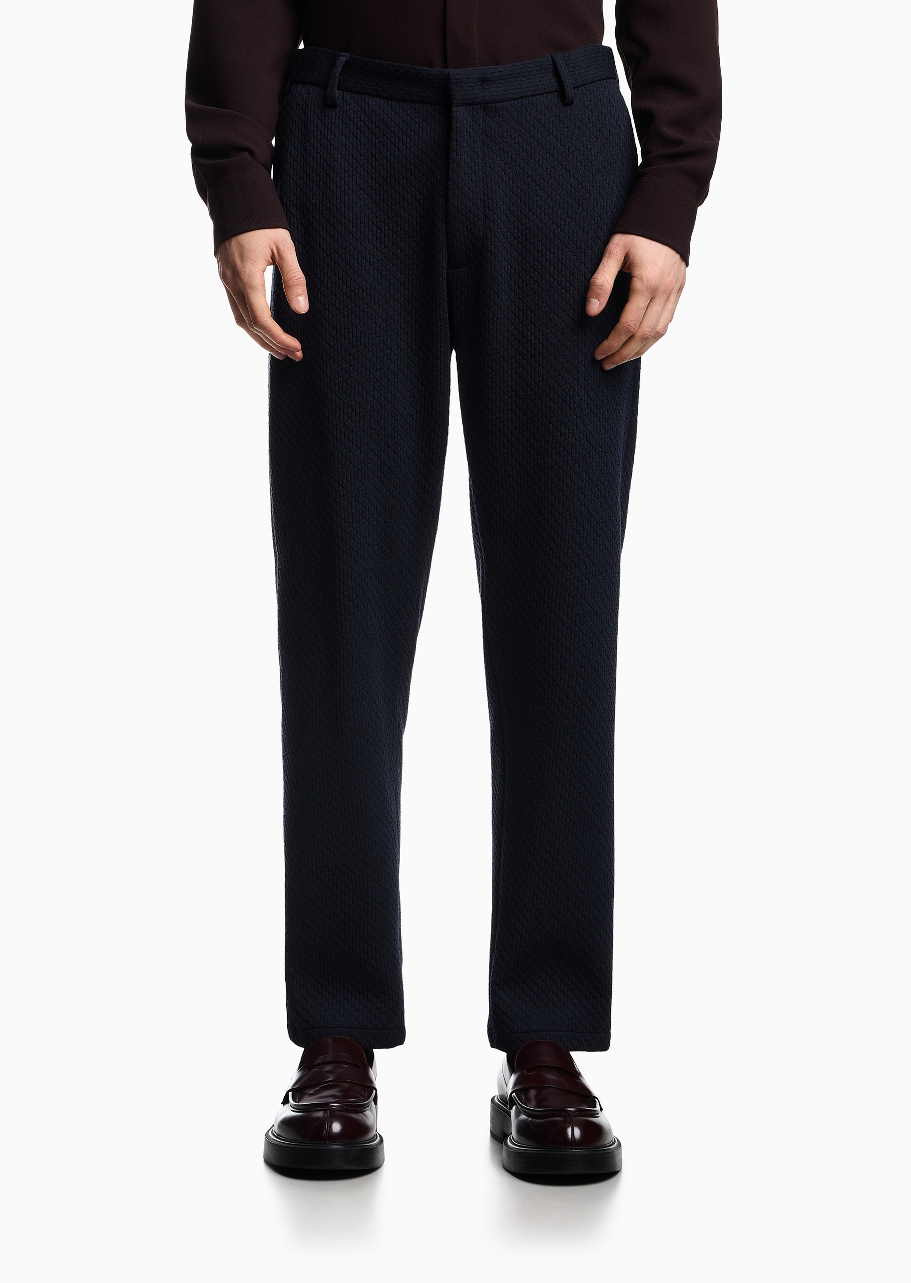 Emporio Armani 男士微弹合身直筒通体提花休闲裤