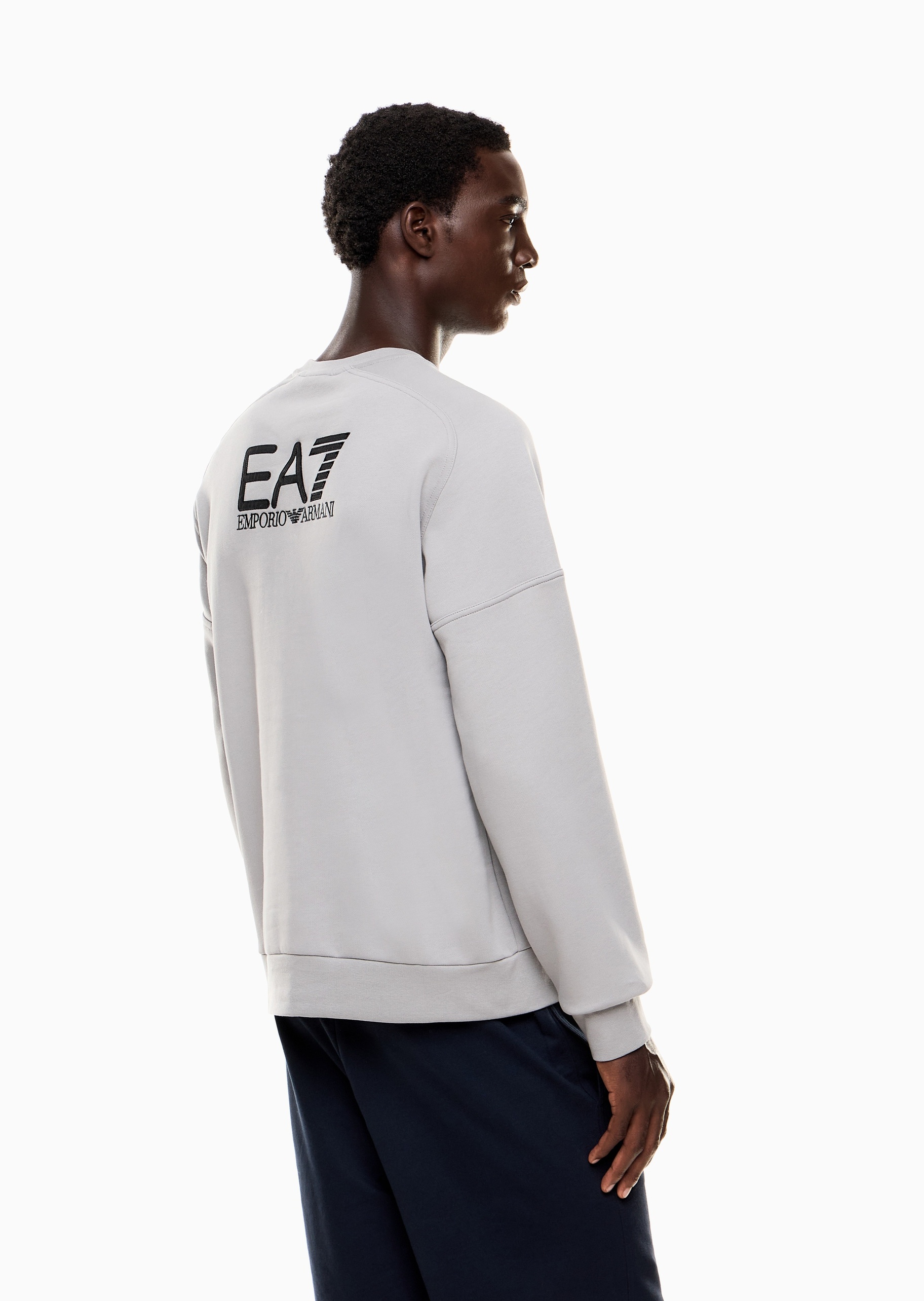 EA7 男士短款合身运动风重磅加绒套头卫衣