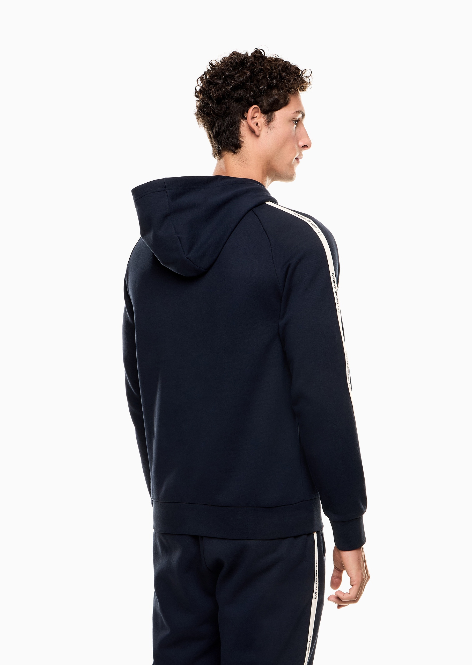 EA7 男士短款合身重磅加绒连帽套头卫衣