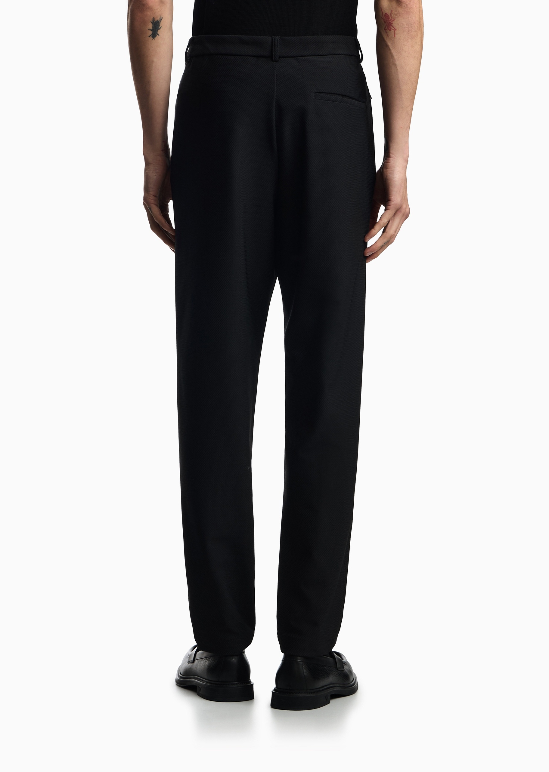 Emporio Armani 男士弹力合身长款直筒通体格纹休闲裤