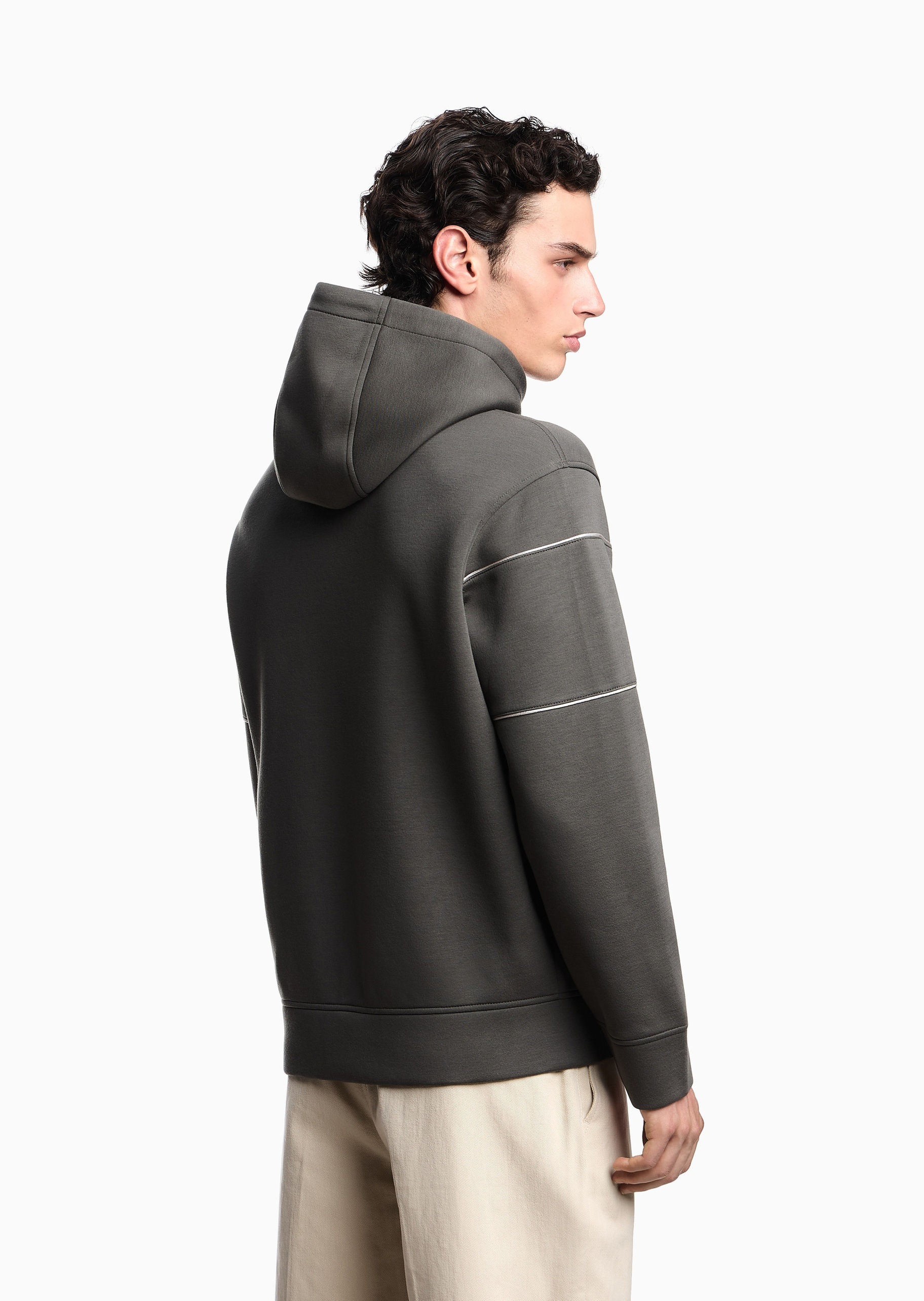Emporio Armani 男士莫代尔宽松长袖连帽标识印花卫衣