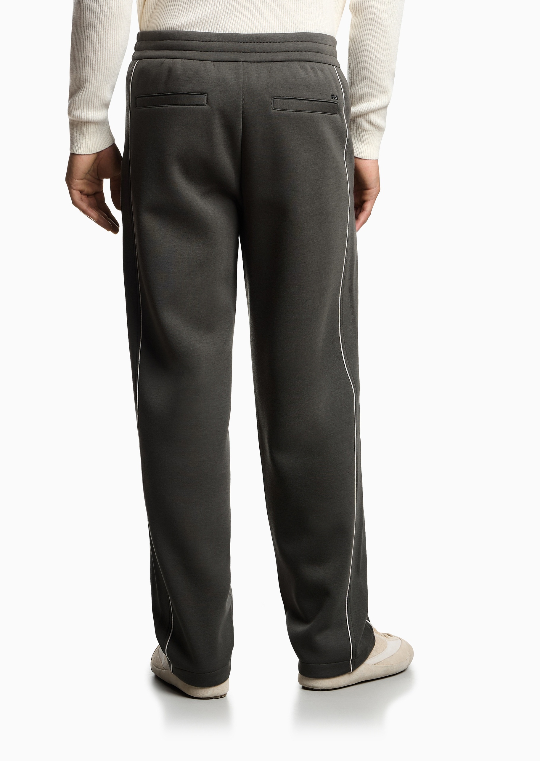 Emporio Armani 男士莫代尔宽松长款直筒撞色滚边休闲裤