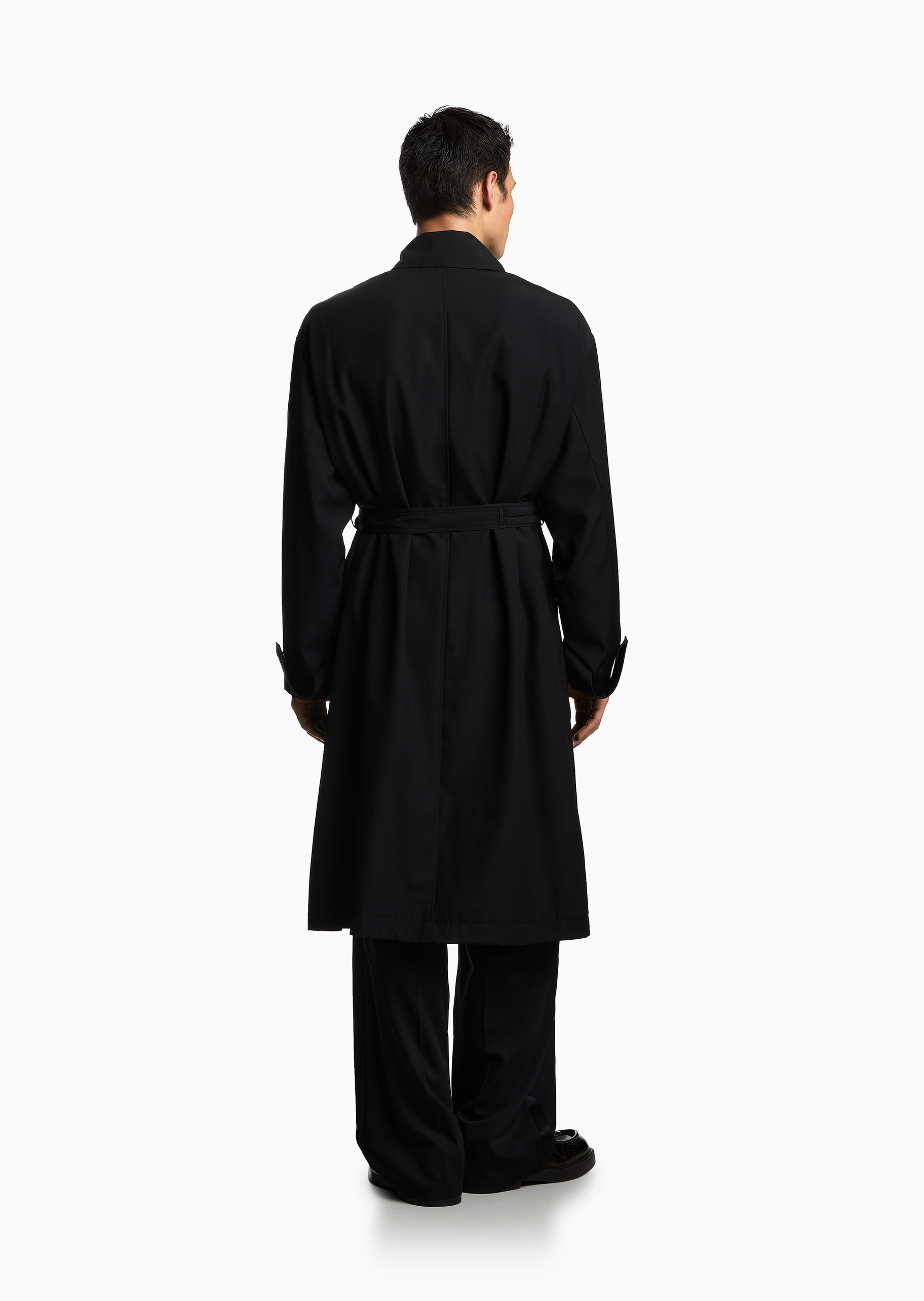 Emporio Armani 男士全绵羊毛长袖中长款翻领大衣