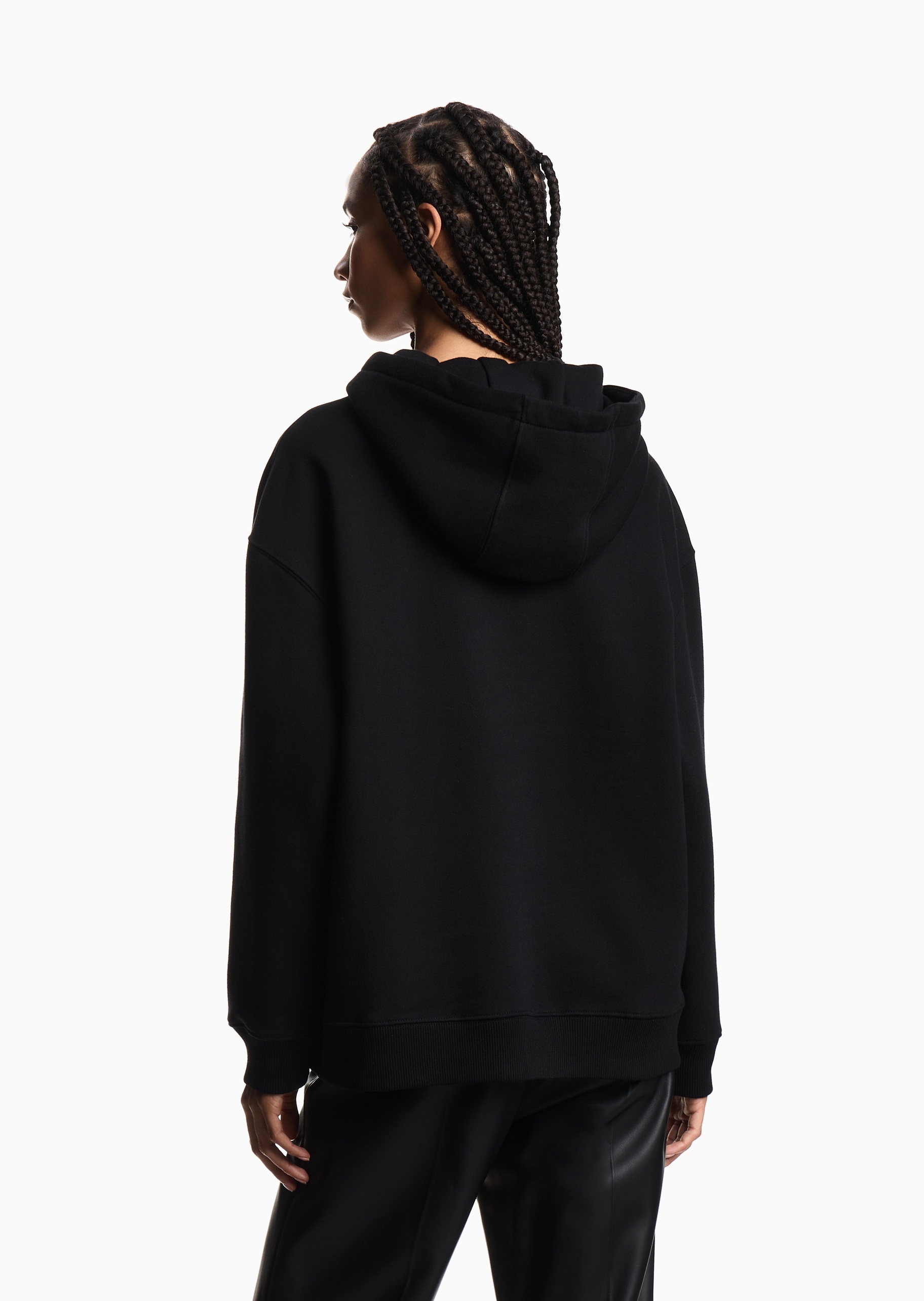 Emporio Armani 女士棉质宽松长袖连帽撞色刺绣加绒卫衣
