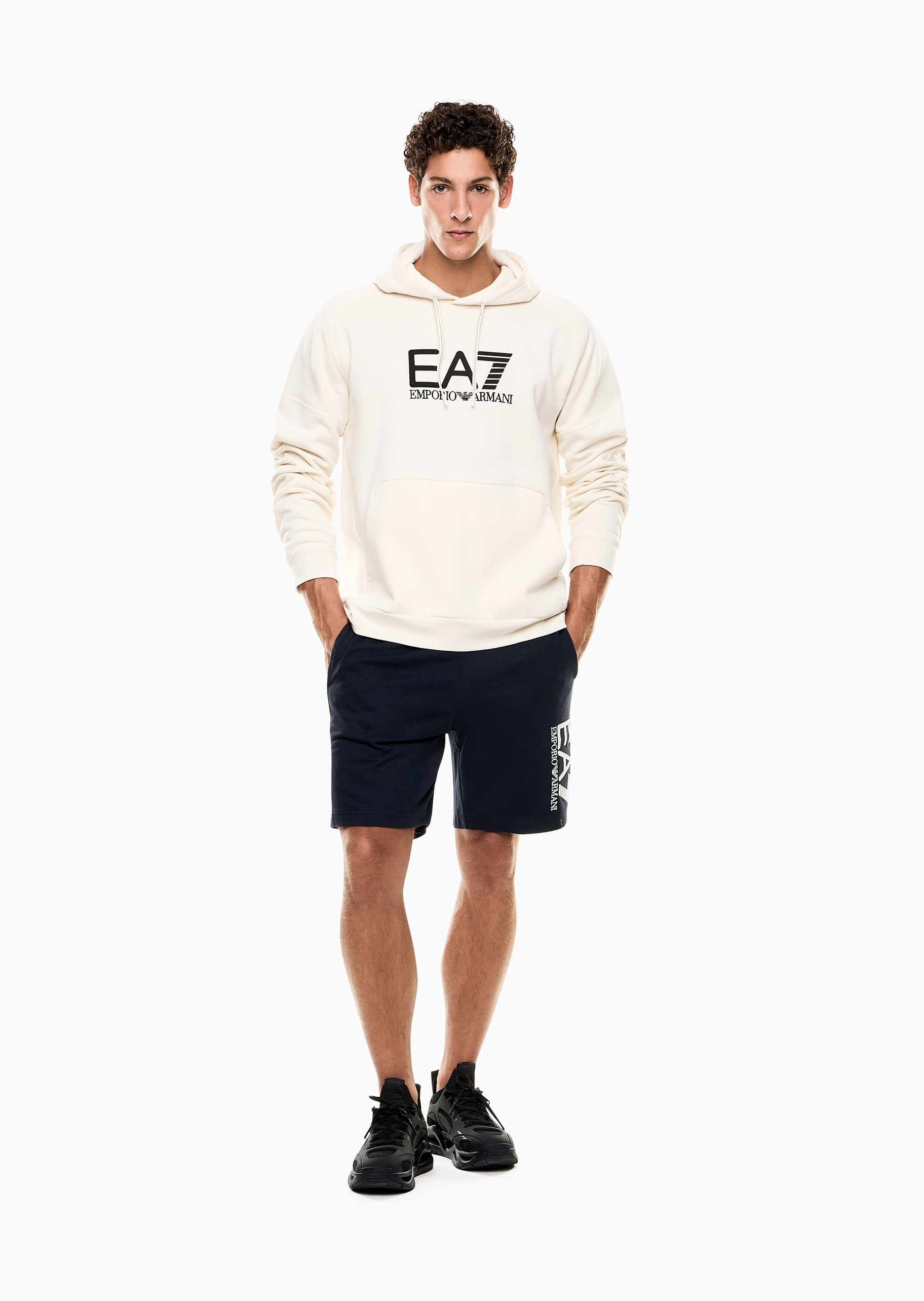 EA7 男士合身运动风重磅加绒连帽卫衣