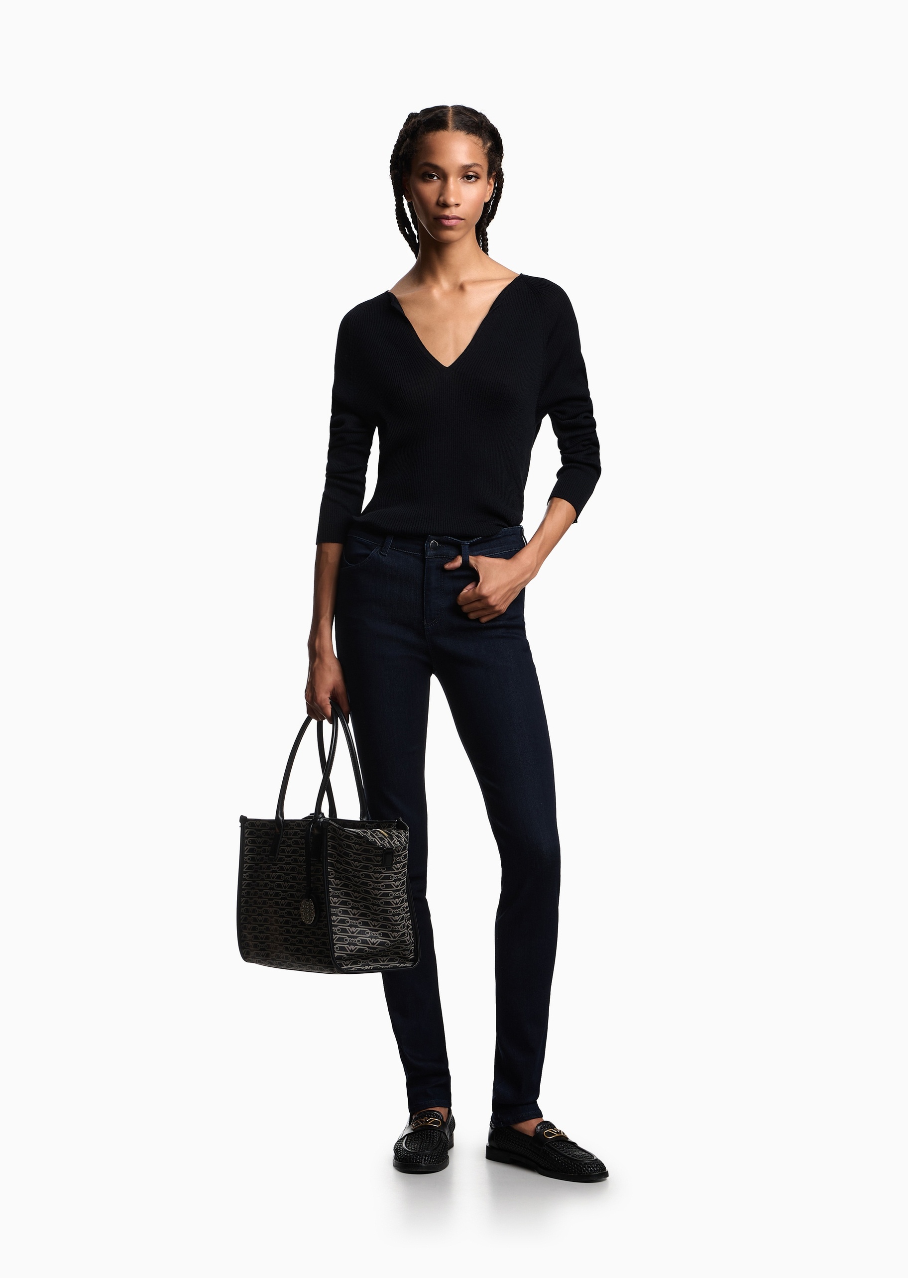 Emporio Armani 女士微弹紧身高腰长款铅笔窄脚牛仔裤