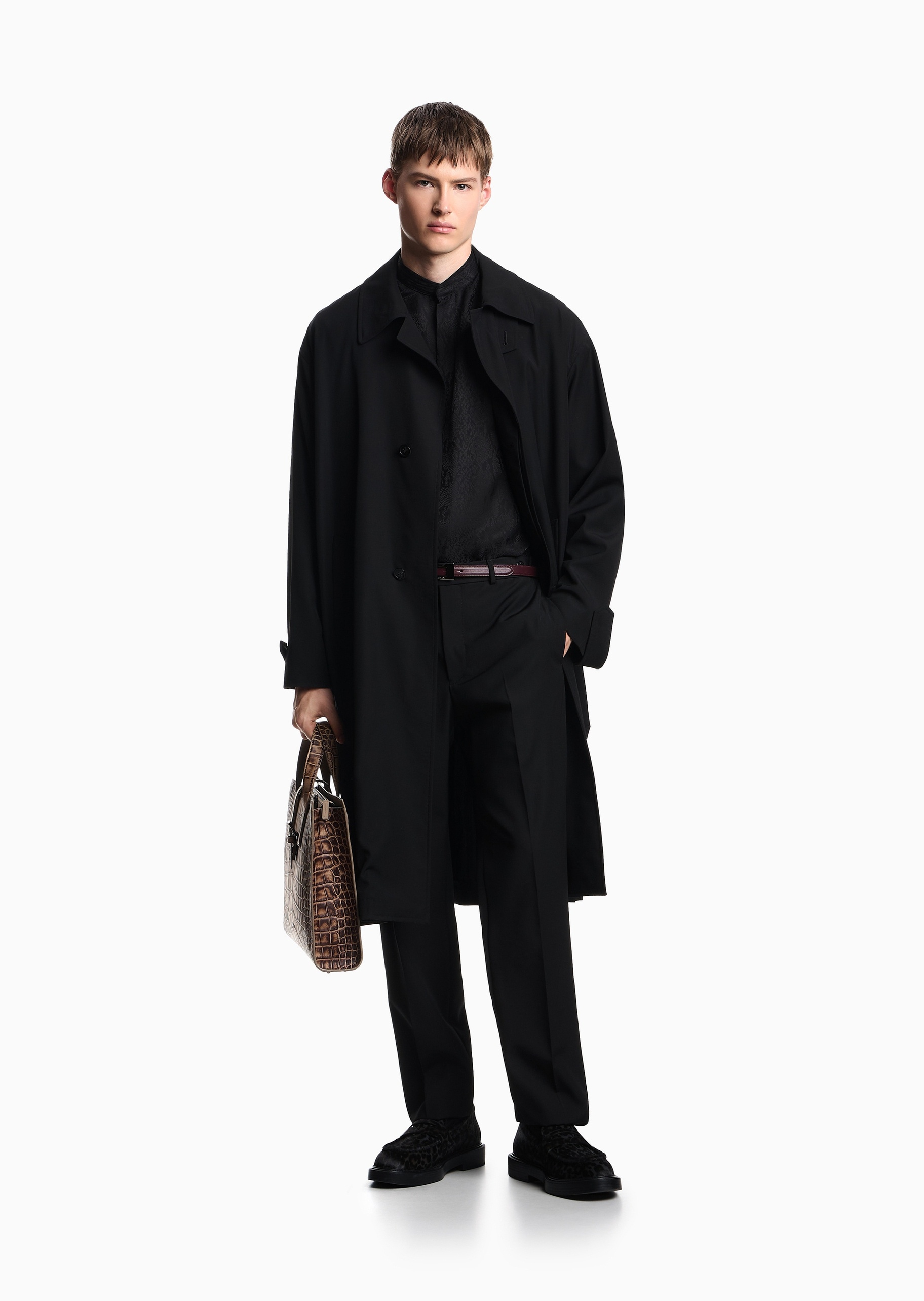 Emporio Armani 男士直筒商务休闲老钱风羊毛西装裤