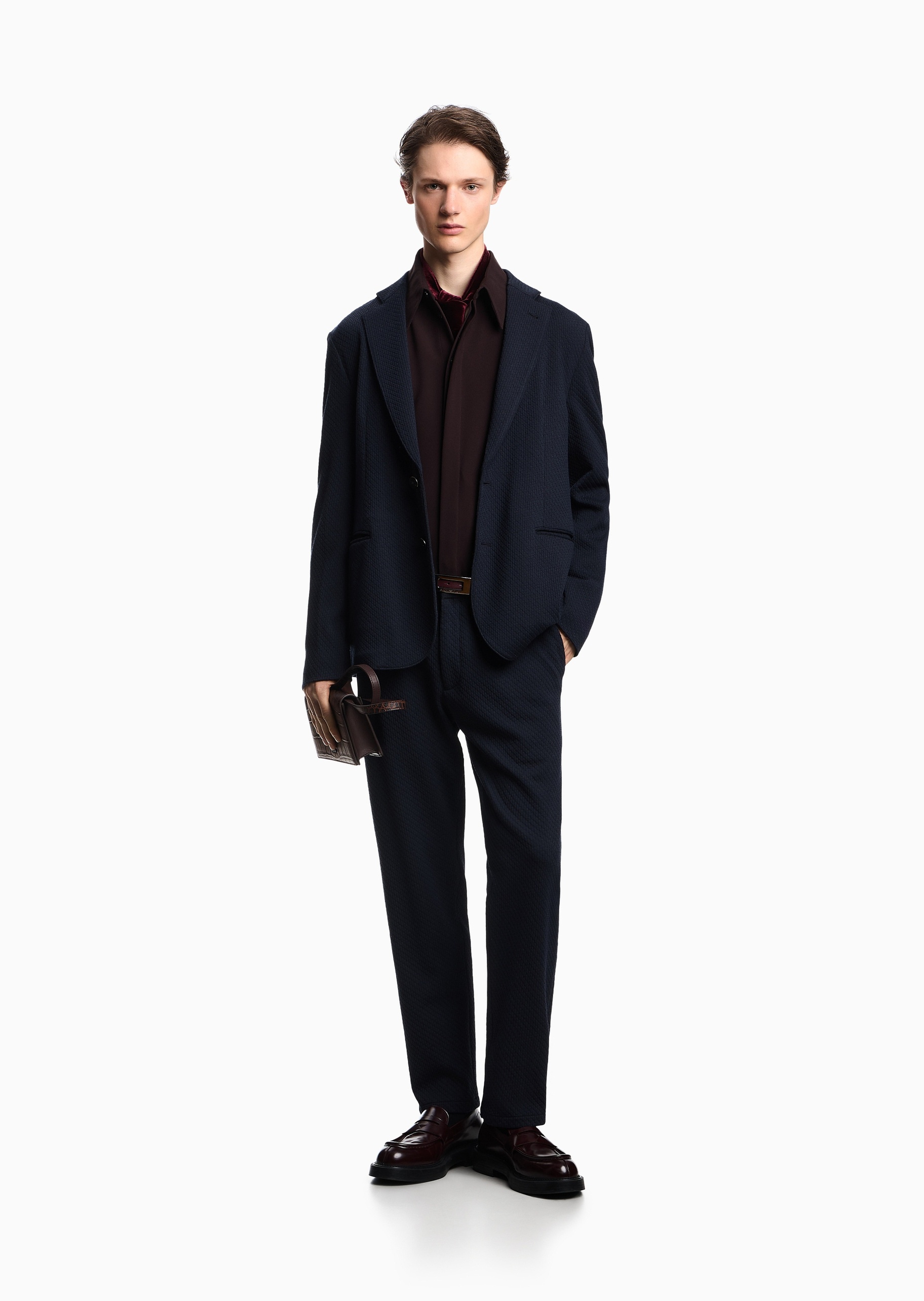Emporio Armani 男士微弹合身直筒通体提花休闲裤
