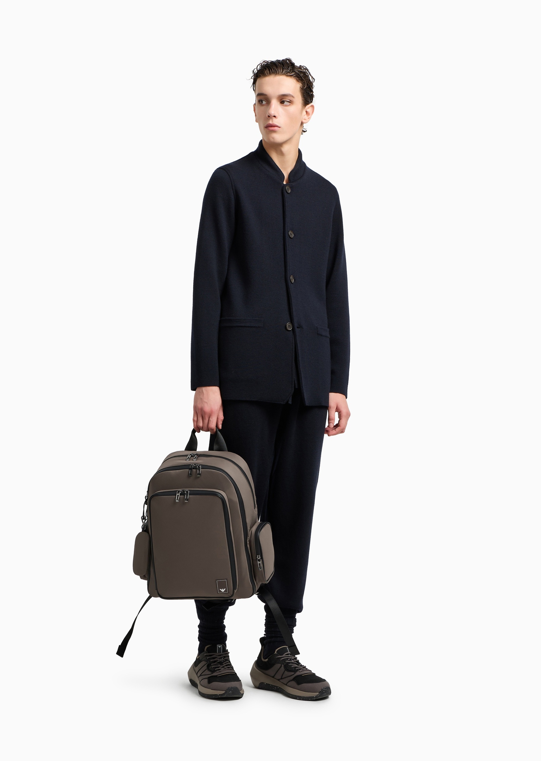 Emporio Armani 男士宽松休闲老钱风羊毛束脚运动卫裤