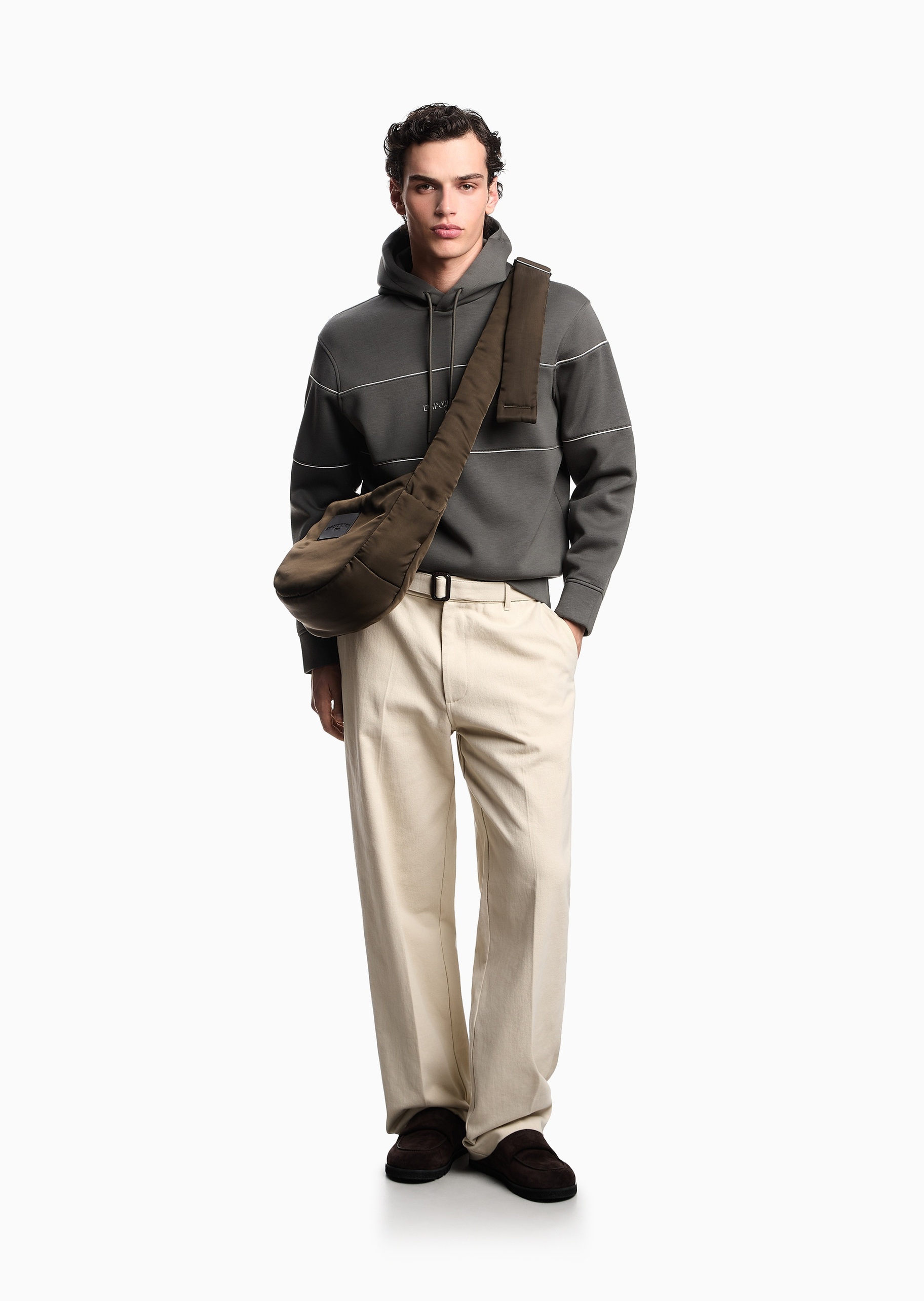 Emporio Armani 男士莫代尔宽松长袖连帽标识印花卫衣