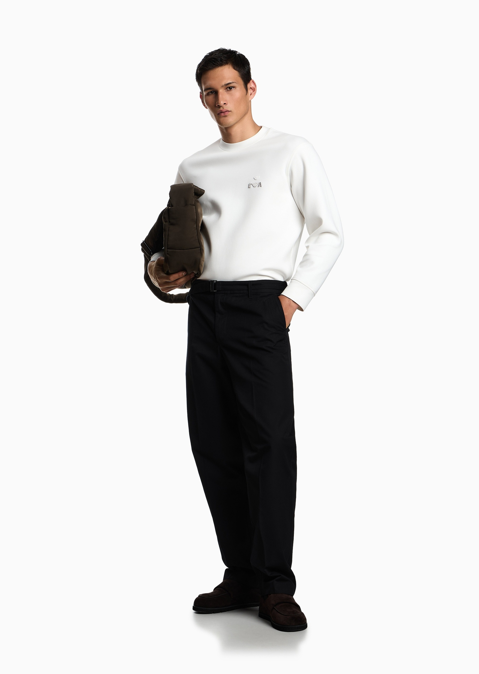 Emporio Armani 男士棉质弹力宽松长袖重磅圆领套头刺绣卫衣