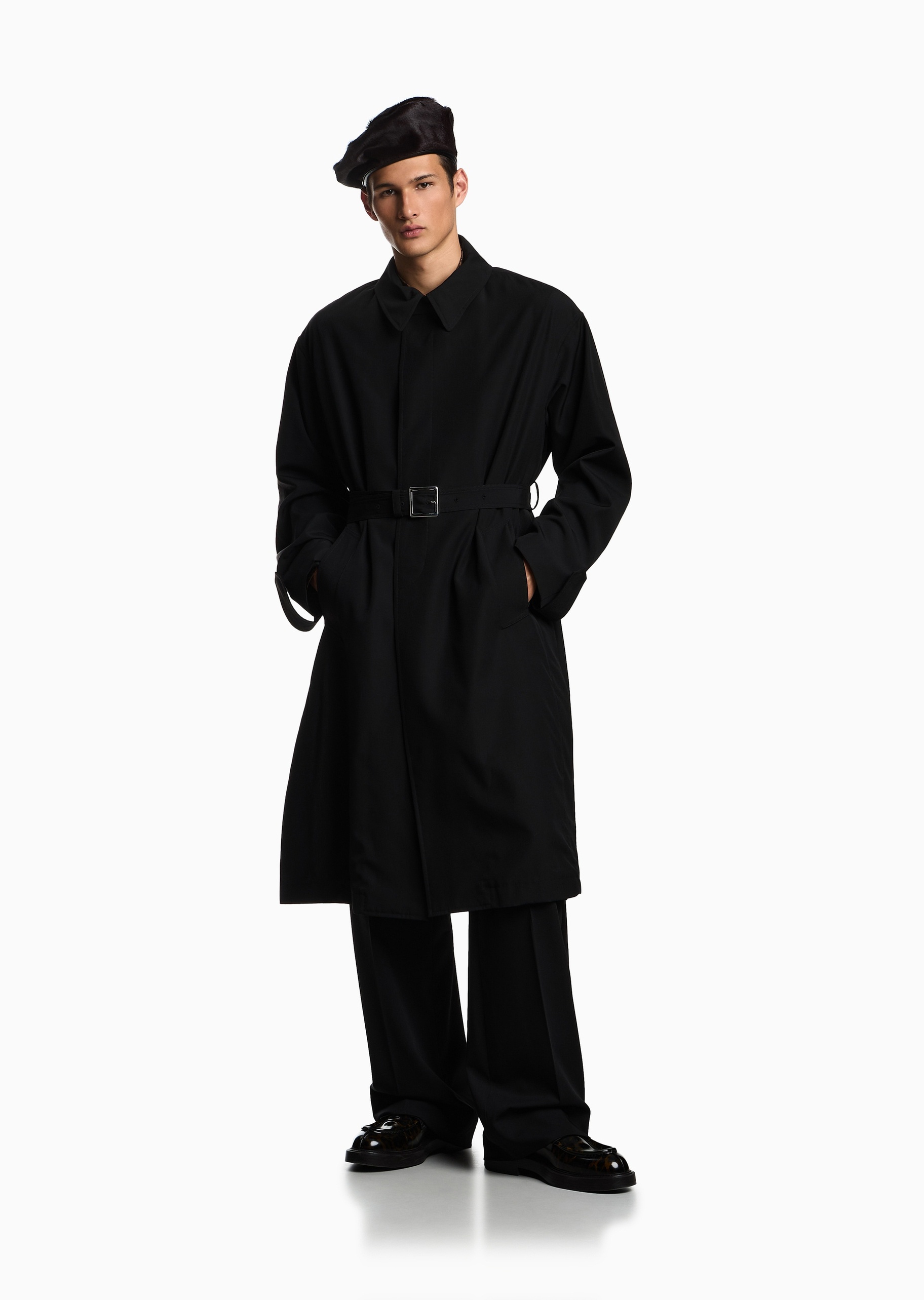 Emporio Armani 男士全绵羊毛长袖中长款翻领大衣