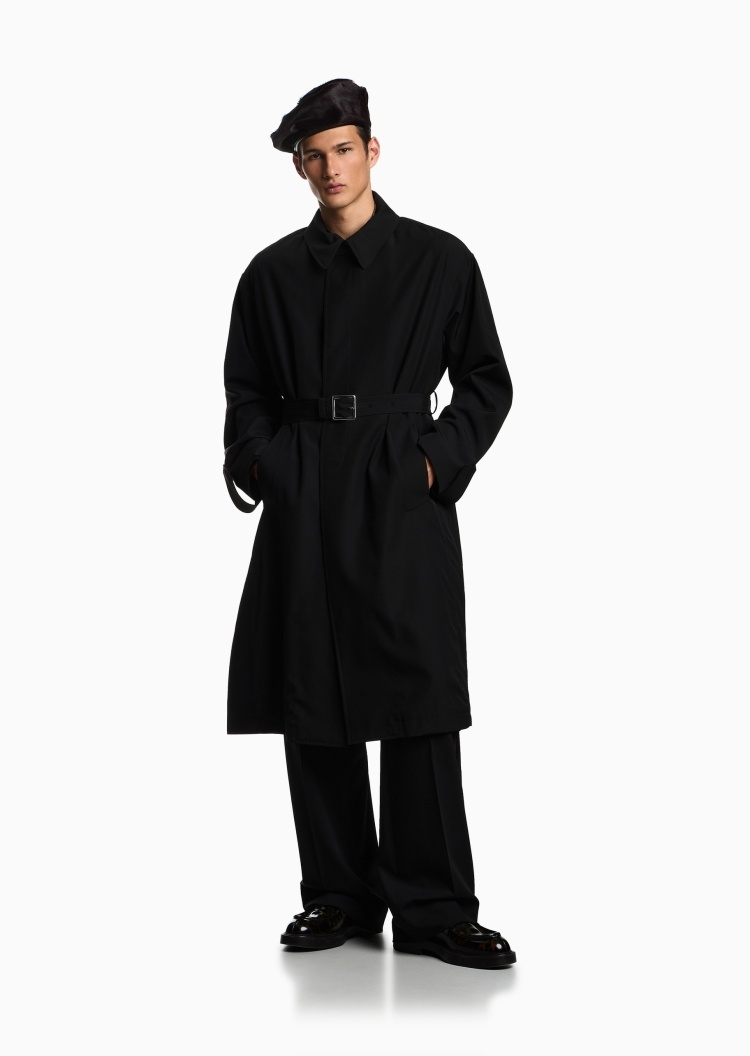 Emporio Armani 男士全绵羊毛长袖中长款翻领大衣