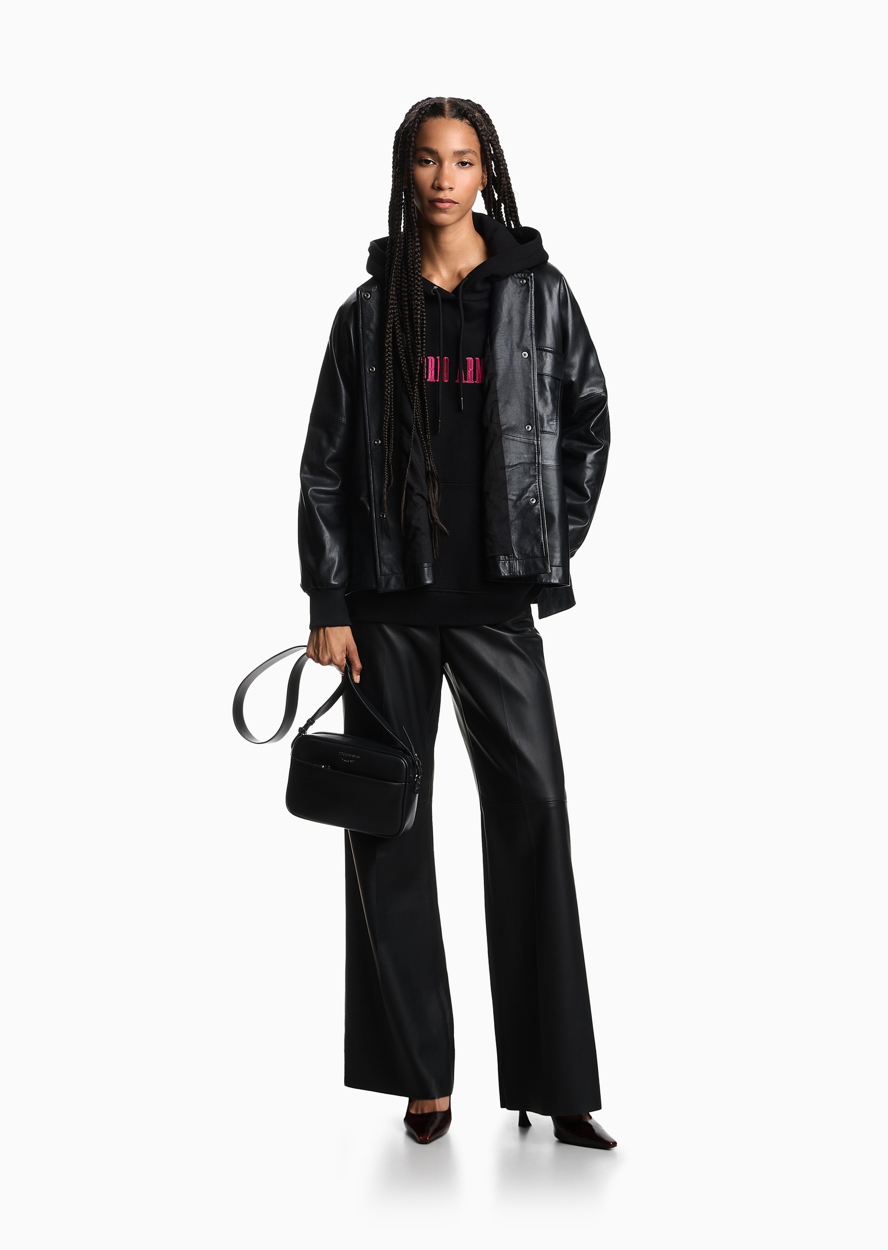 Emporio Armani 女士棉质宽松长袖连帽撞色刺绣加绒卫衣