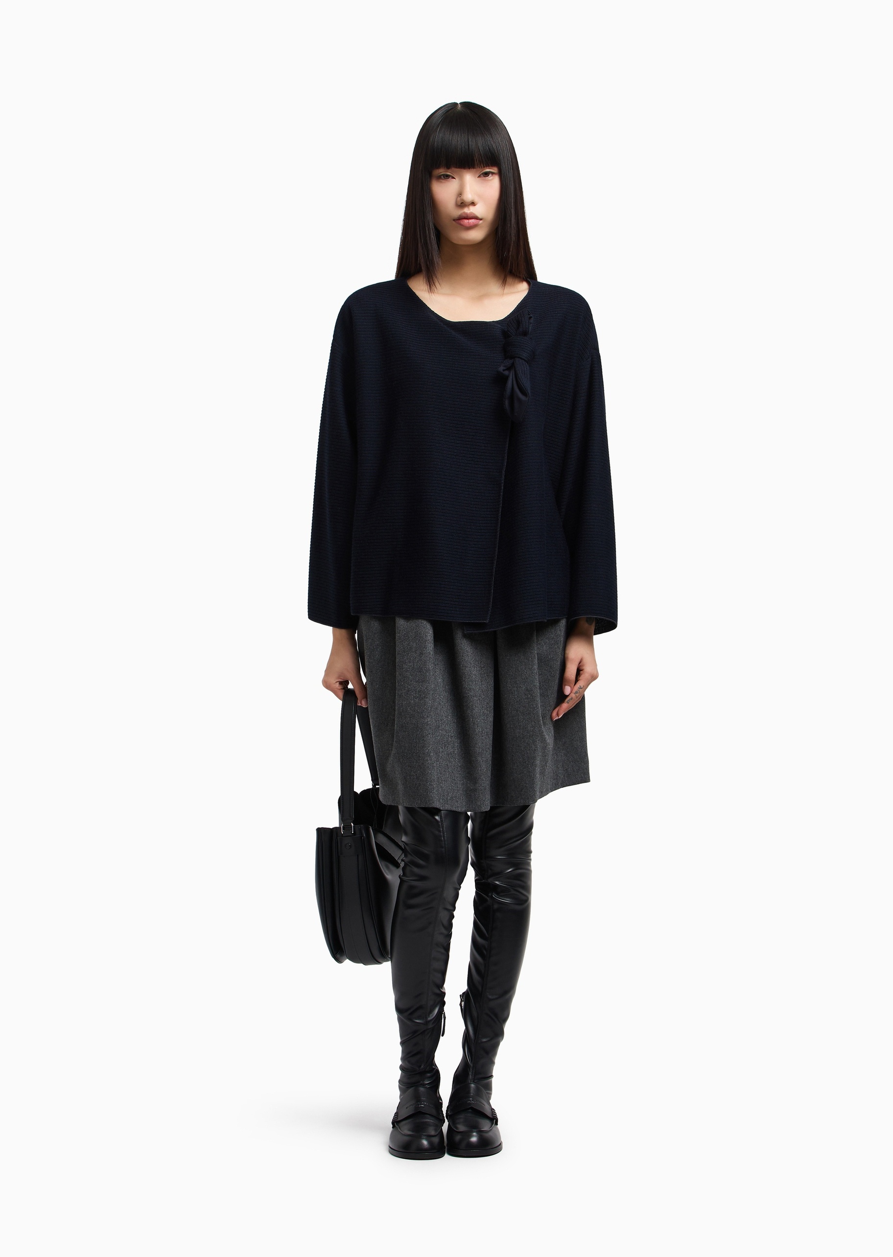 Emporio Armani 女士绵羊毛微弹短款A字纯色半身裙