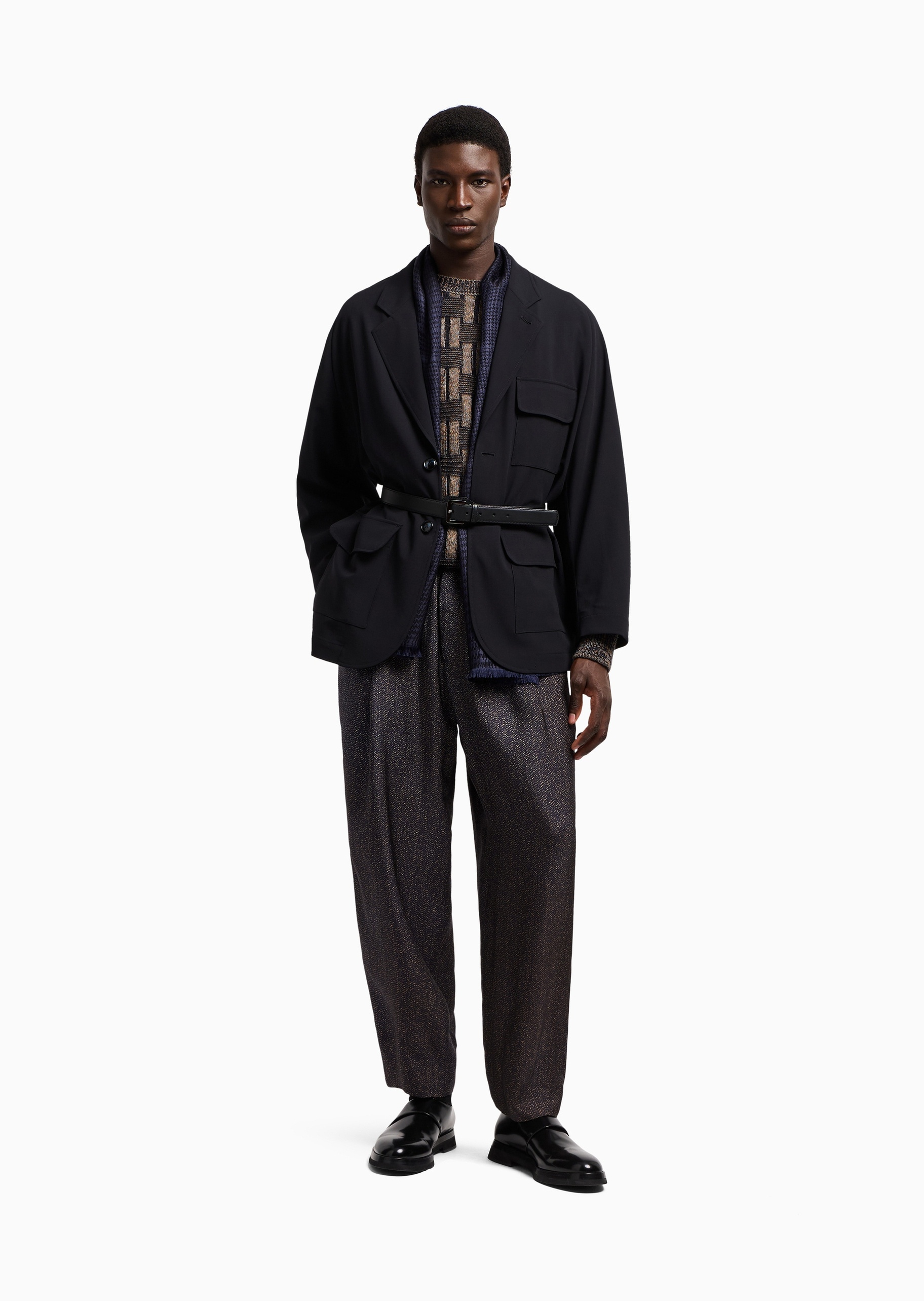 Giorgio Armani 男士骆驼绒长袖圆领罗纹饰边针织衫
