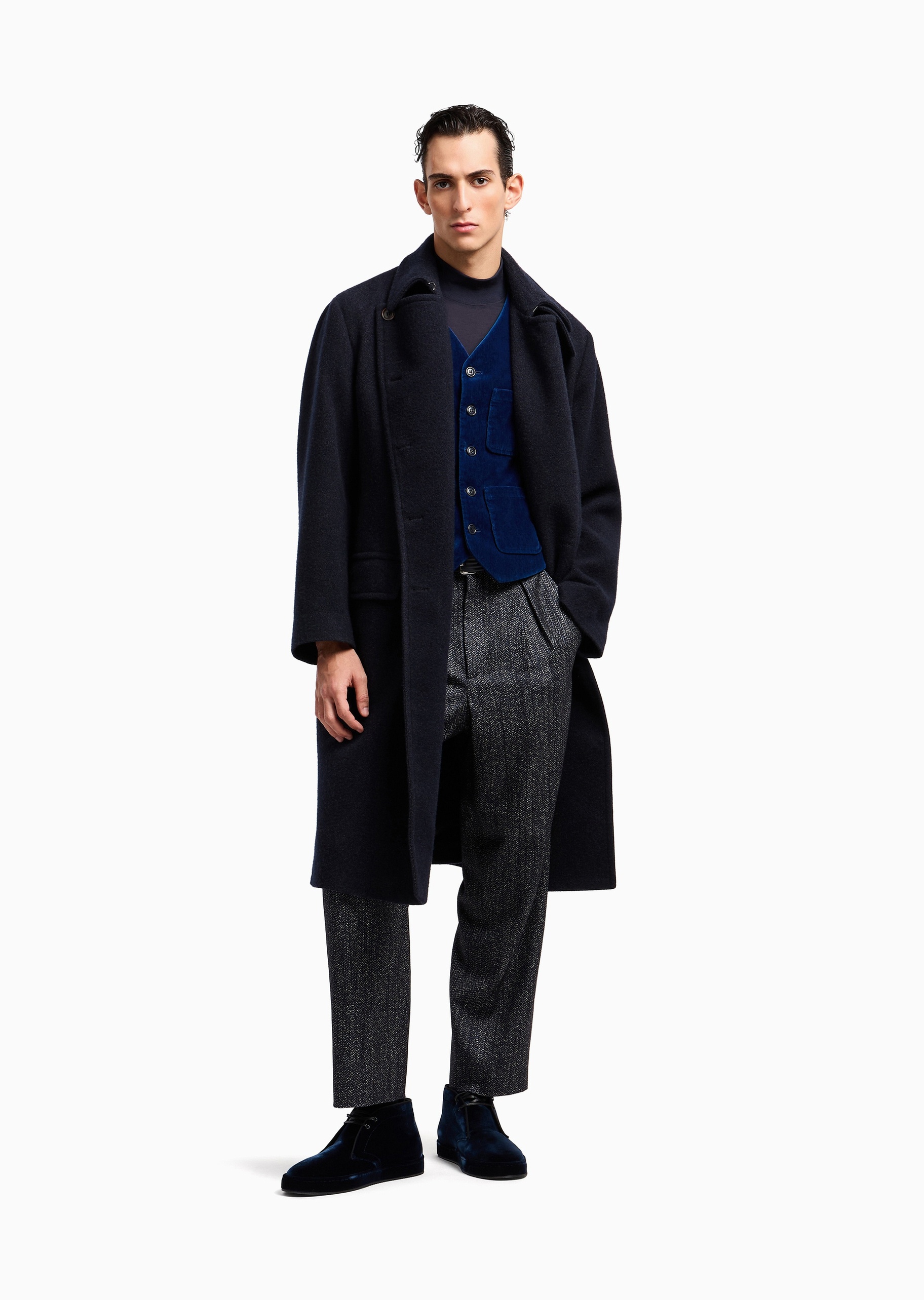 Giorgio Armani 男士人造棉修身长袖企领纯色针织衫