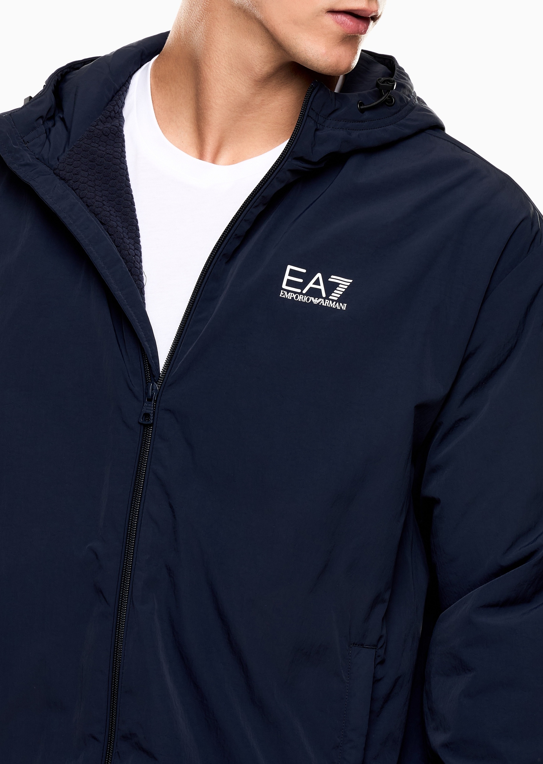 EA7 男士宽松长袖连帽休闲运动夹克外套