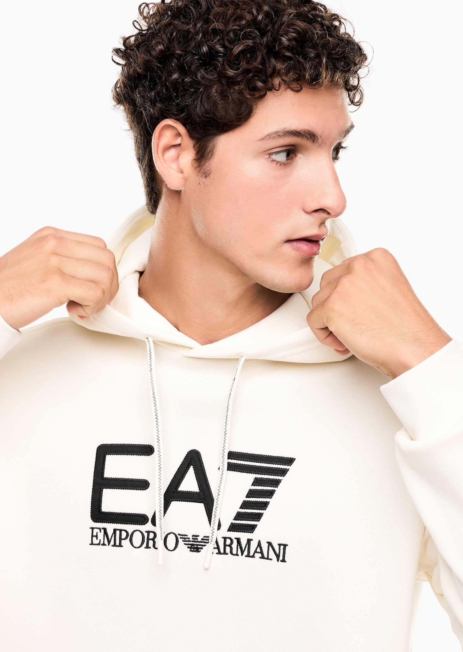 EA7 男士合身运动风重磅加绒连帽卫衣