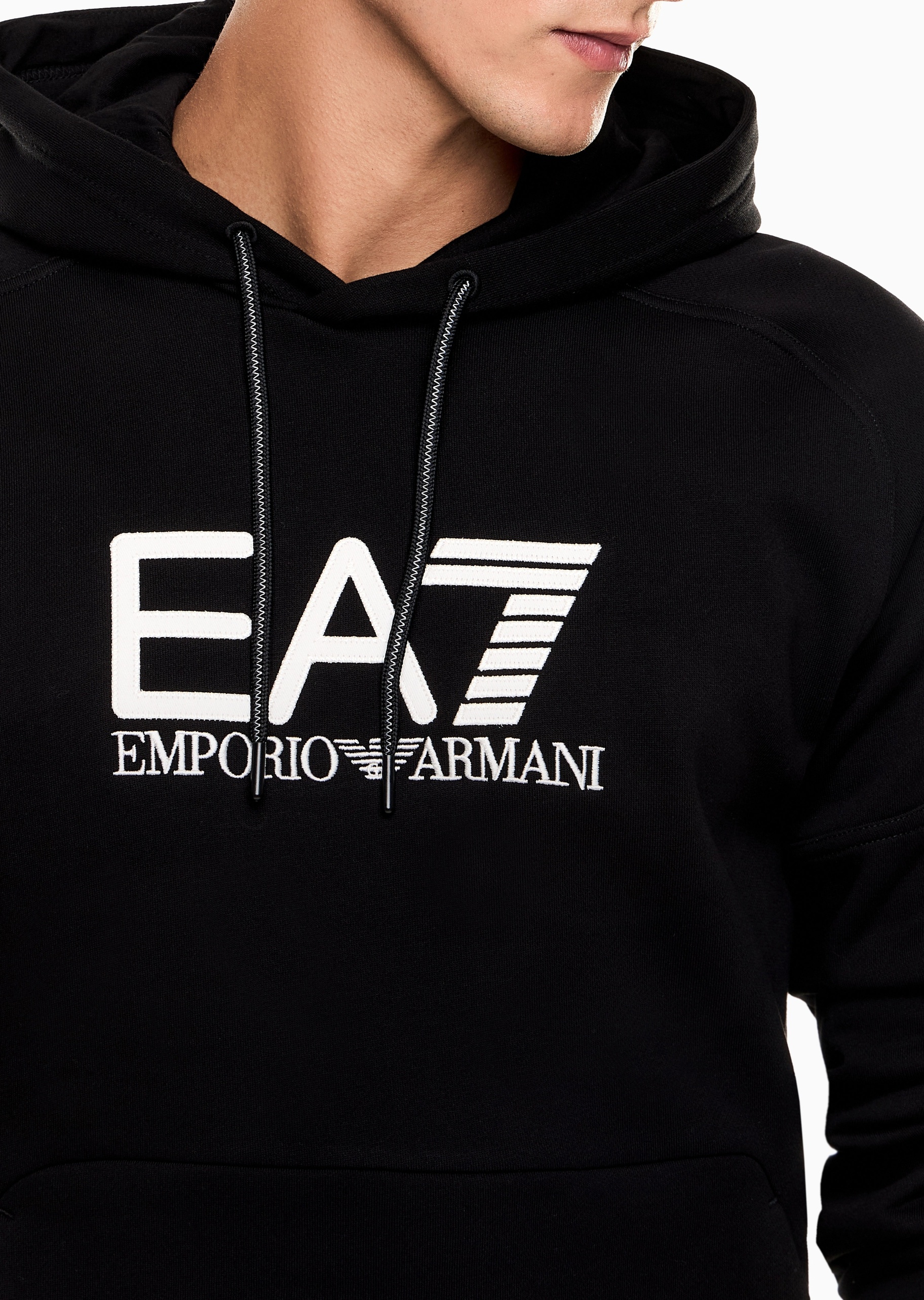 EA7 男士棉质宽松长袖连帽套头撞色重磅加绒卫衣
