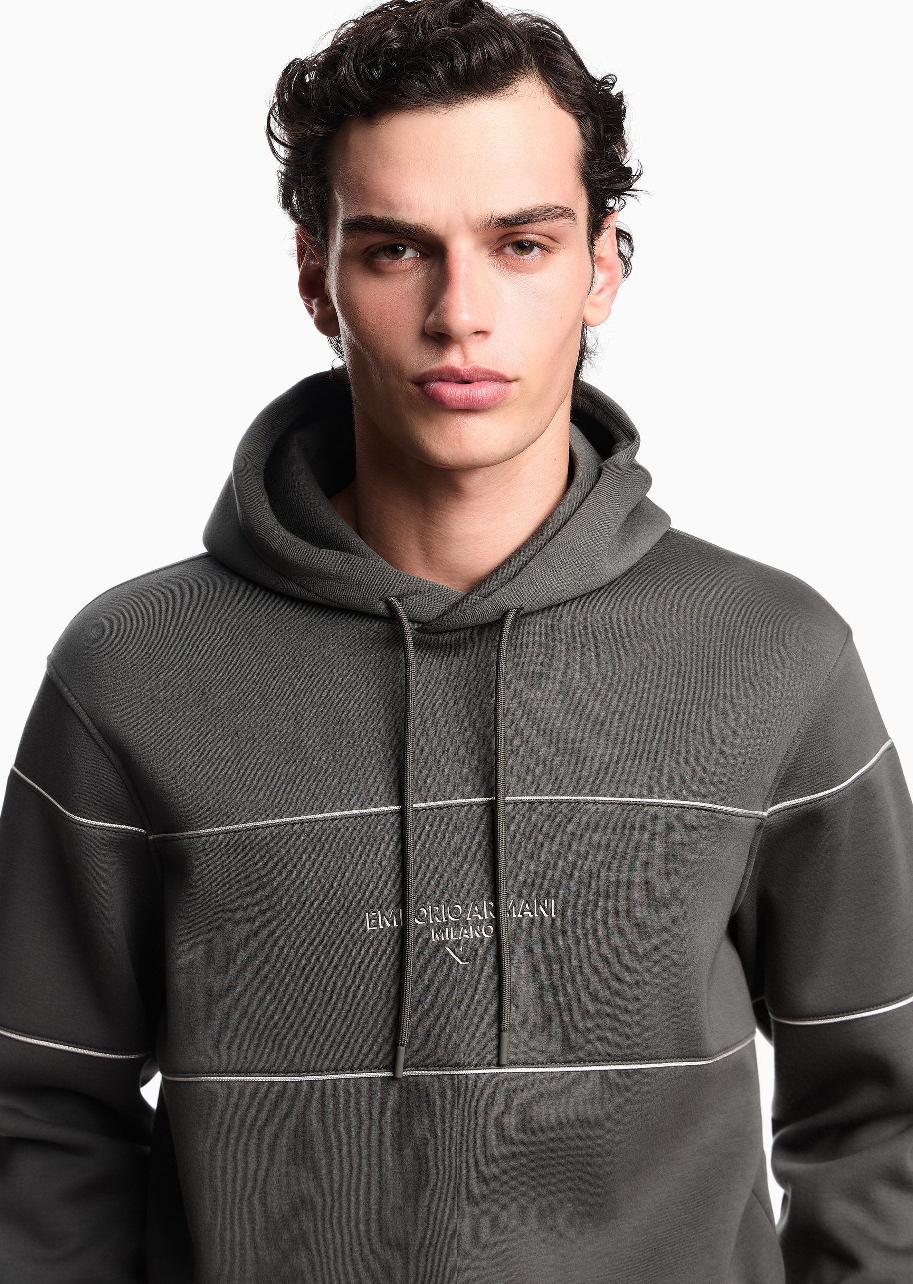 Emporio Armani 男士莫代尔宽松长袖连帽标识印花卫衣