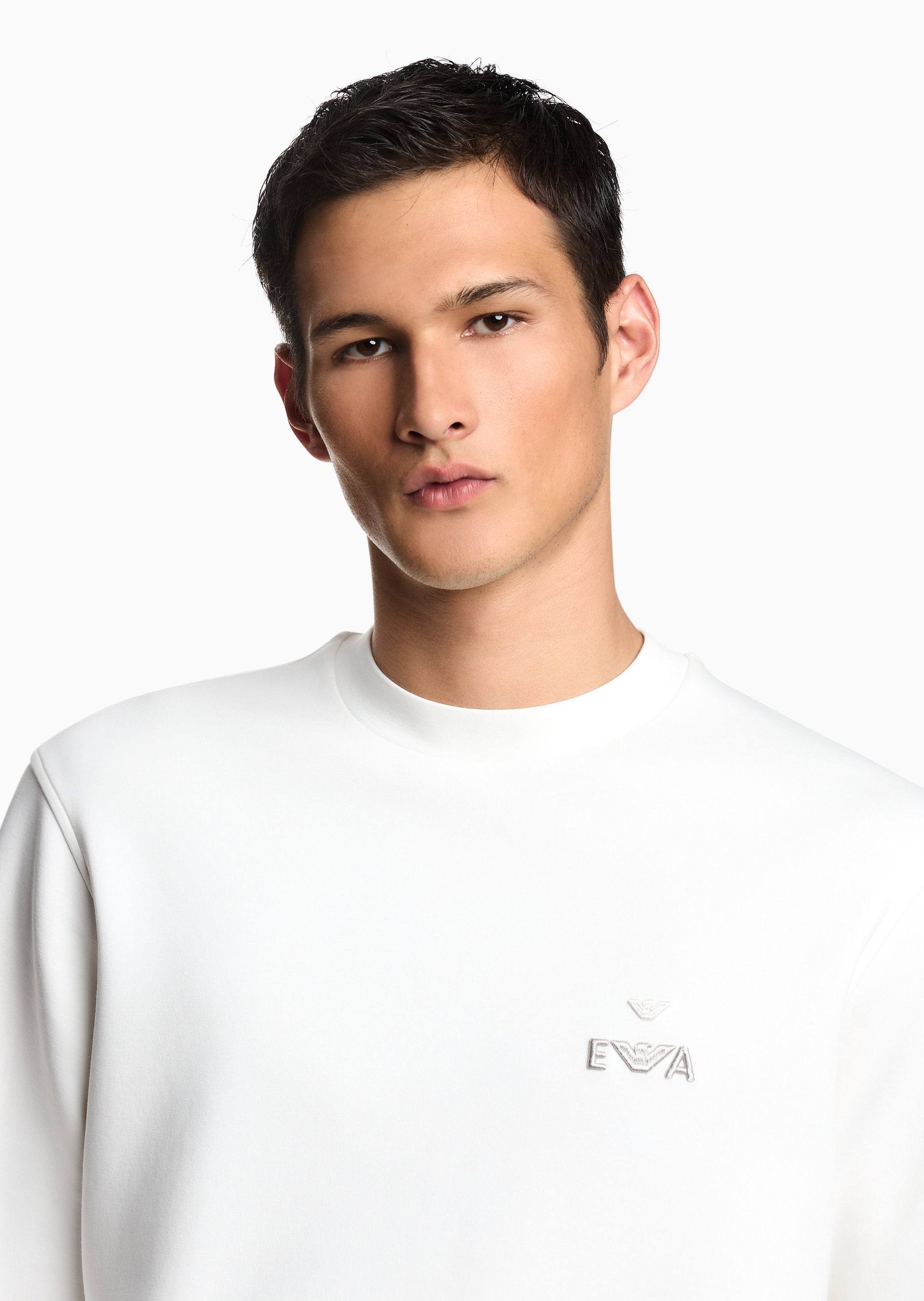 Emporio Armani 男士棉质弹力宽松长袖重磅圆领套头刺绣卫衣