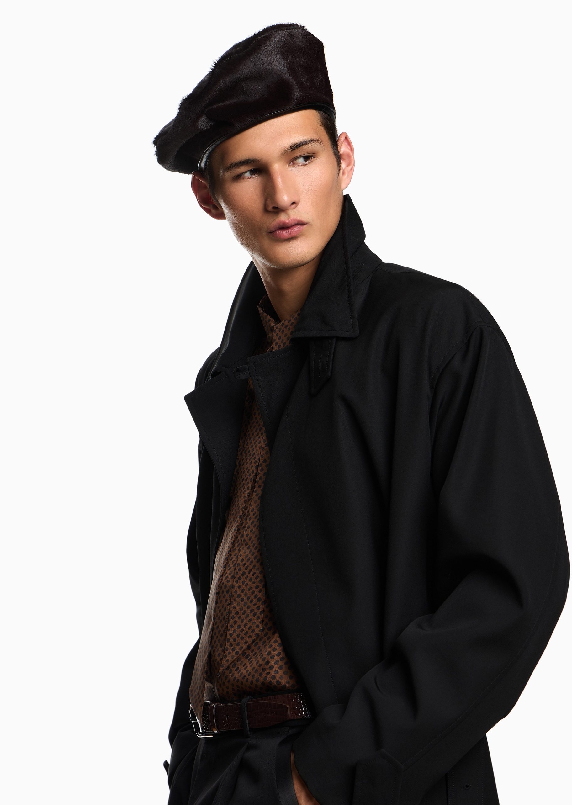 Emporio Armani 男士全绵羊毛长袖中长款翻领大衣