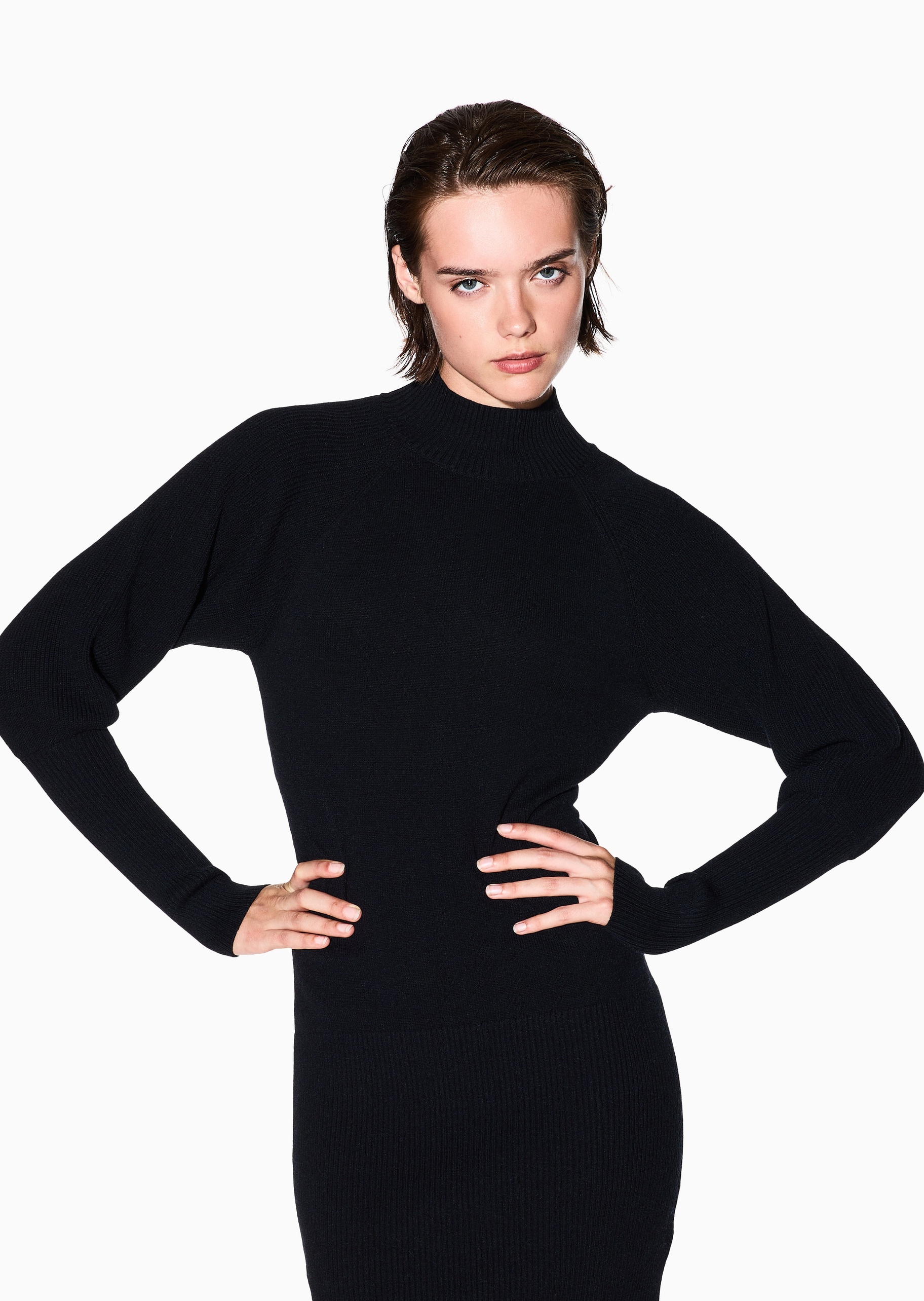 ARMANI EXCHANGE 女士修身灯笼长袖半高领纯色连衣裙