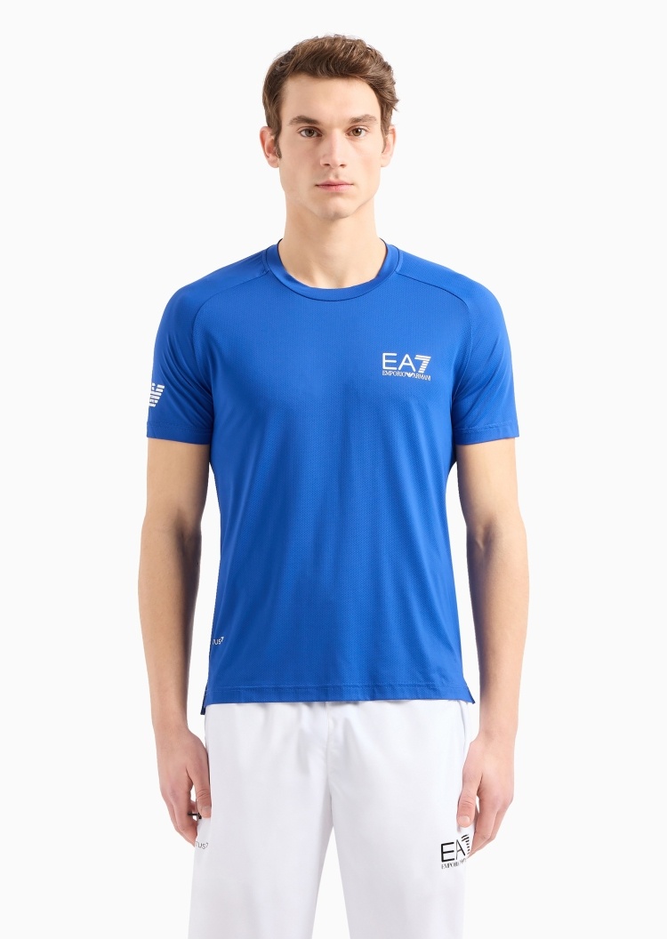 EA7 男士合身短袖圆领插肩网球健身训练T恤
