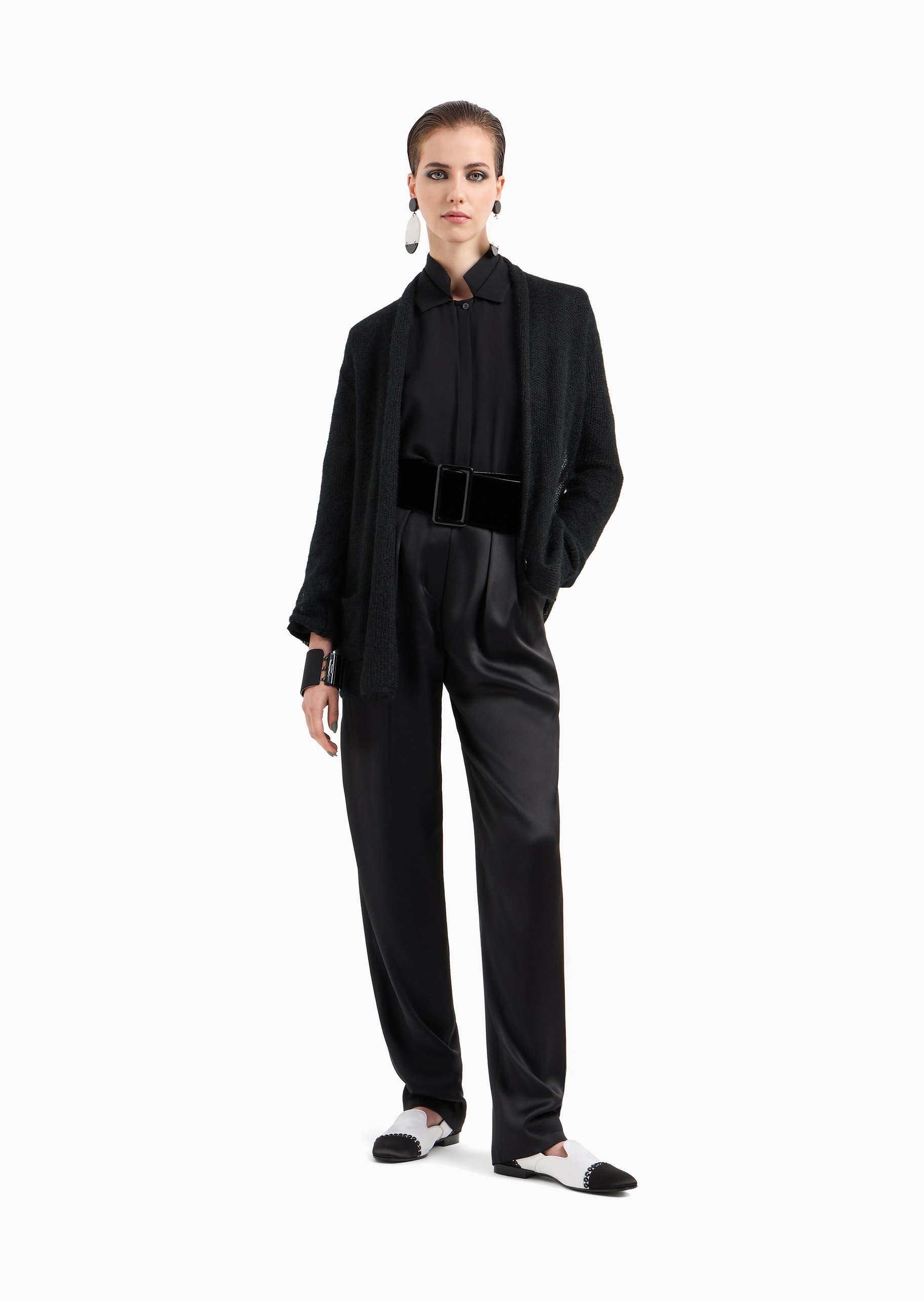 Giorgio Armani 女士牛皮革浅口一脚蹬低跟拼色便鞋