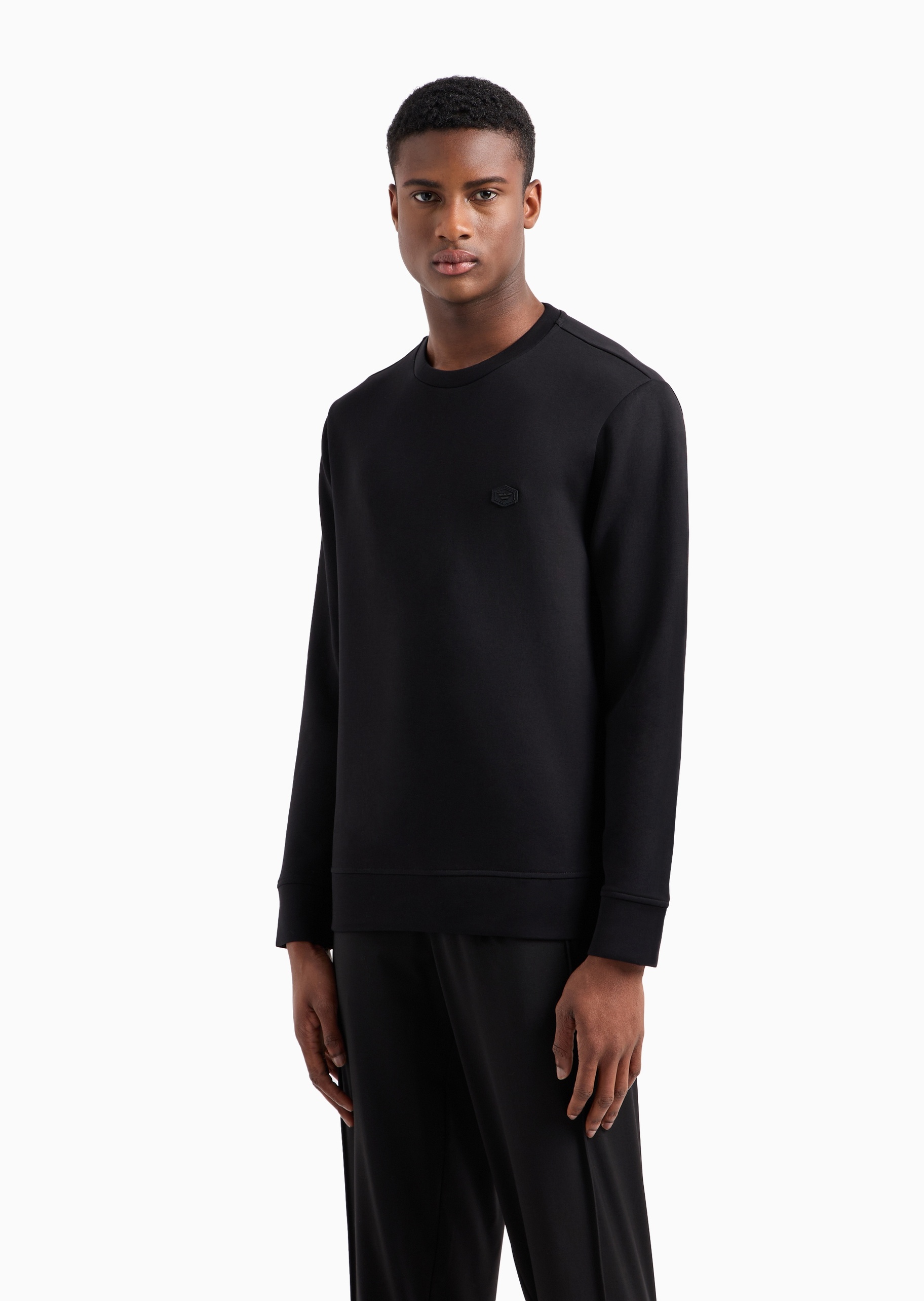 Emporio Armani 男士棉质弹力合身长袖圆领纯色卫衣