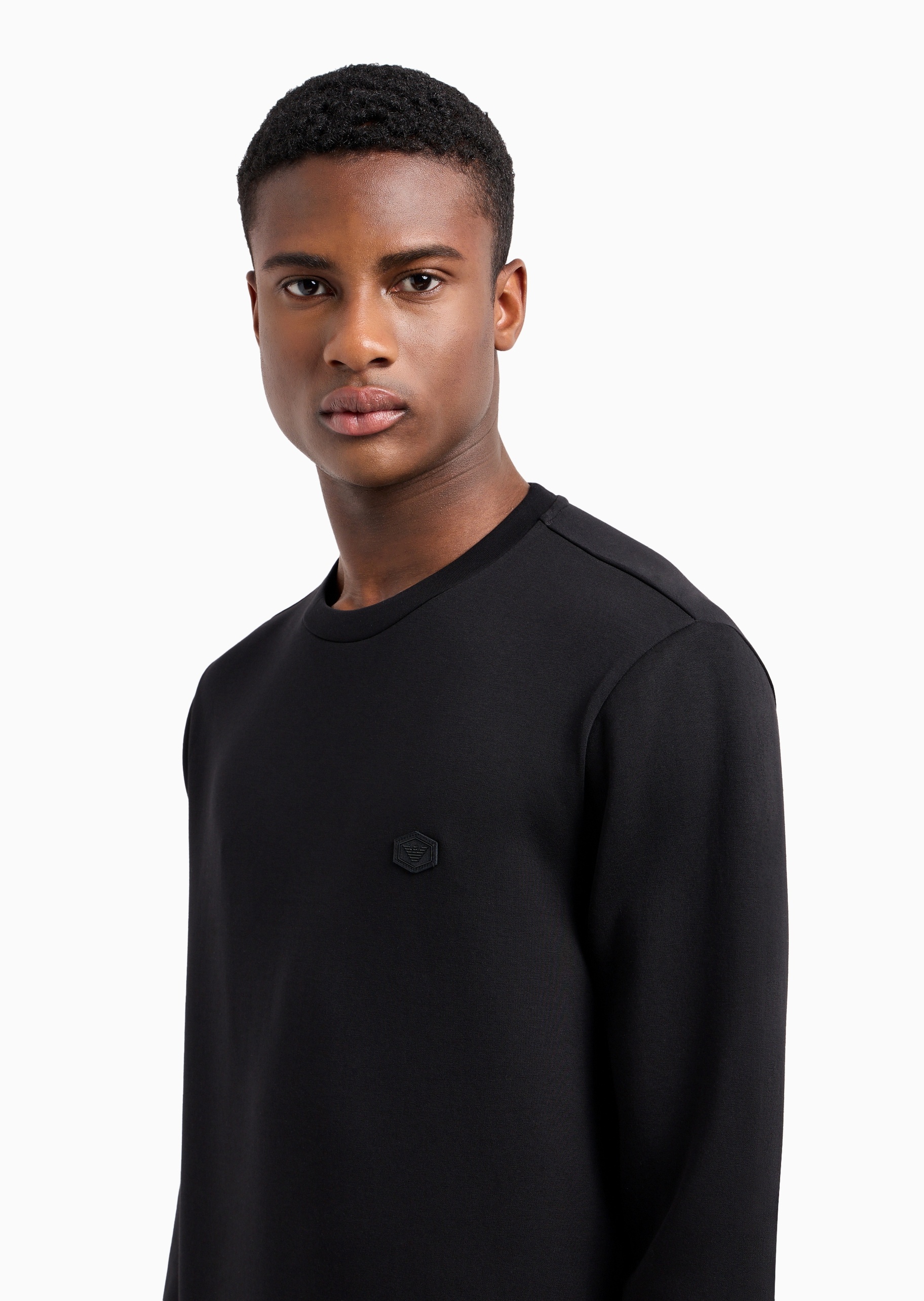 Emporio Armani 男士棉质弹力合身长袖圆领纯色卫衣
