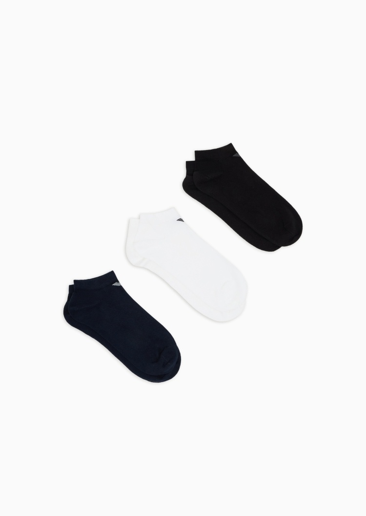 Emporio Armani 男士短筒三双装鹰标提花袜子套装