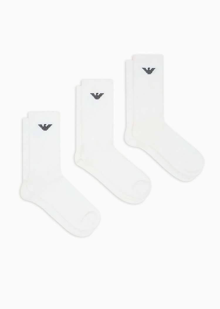 Emporio Armani 男士中筒三双装鹰标提花袜子套装