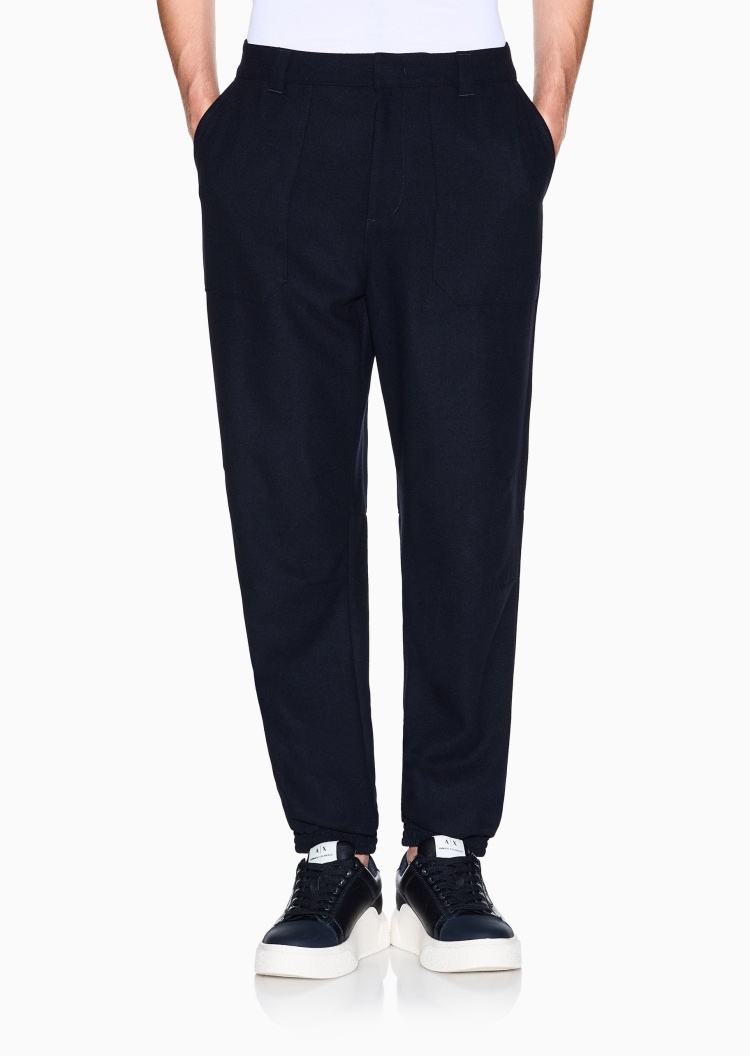 ARMANI EXCHANGE 男士绵羊毛宽松锥形束脚纯色休闲长裤