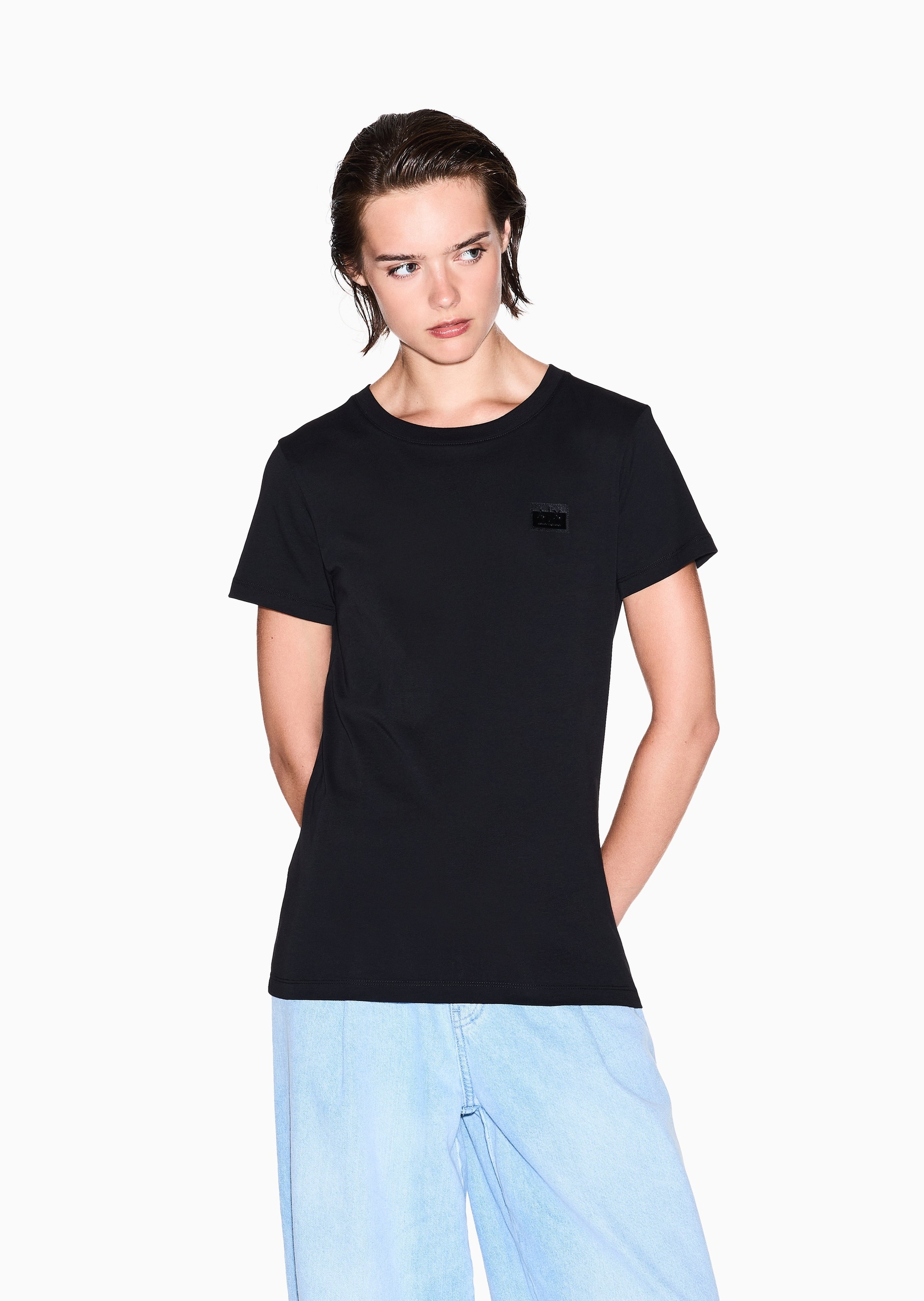 ARMANI EXCHANGE 女士纯棉合身短袖圆领纯色轻薄T恤衫