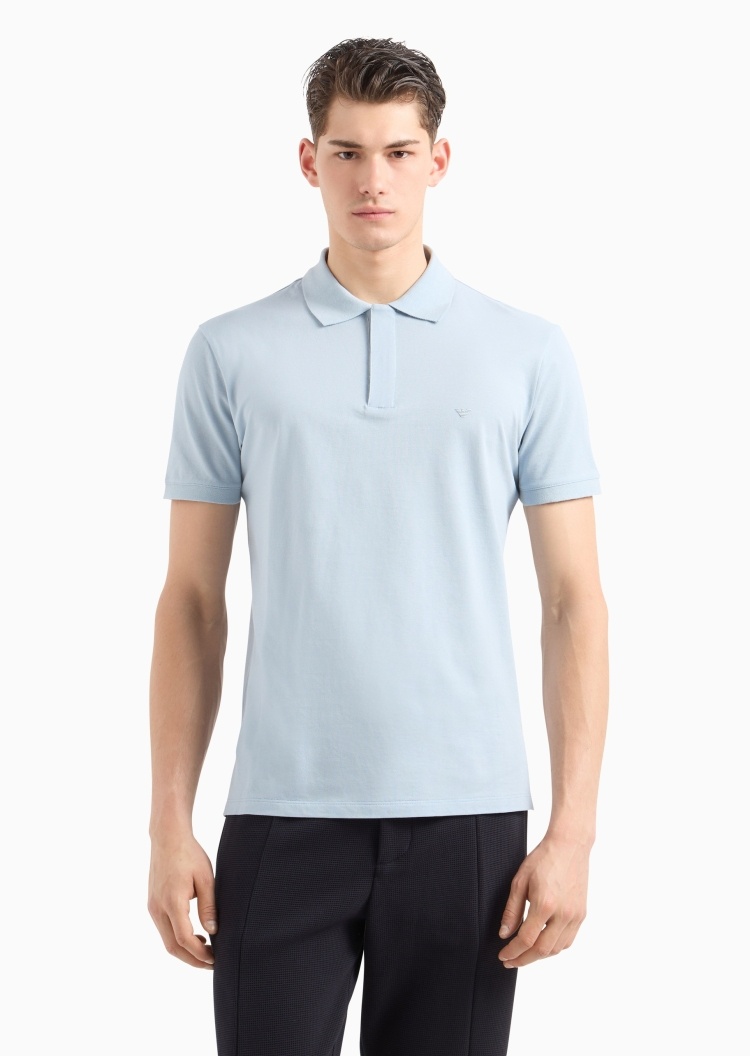 Emporio Armani 男士全棉合身短袖翻领暗门襟多色Polo衫