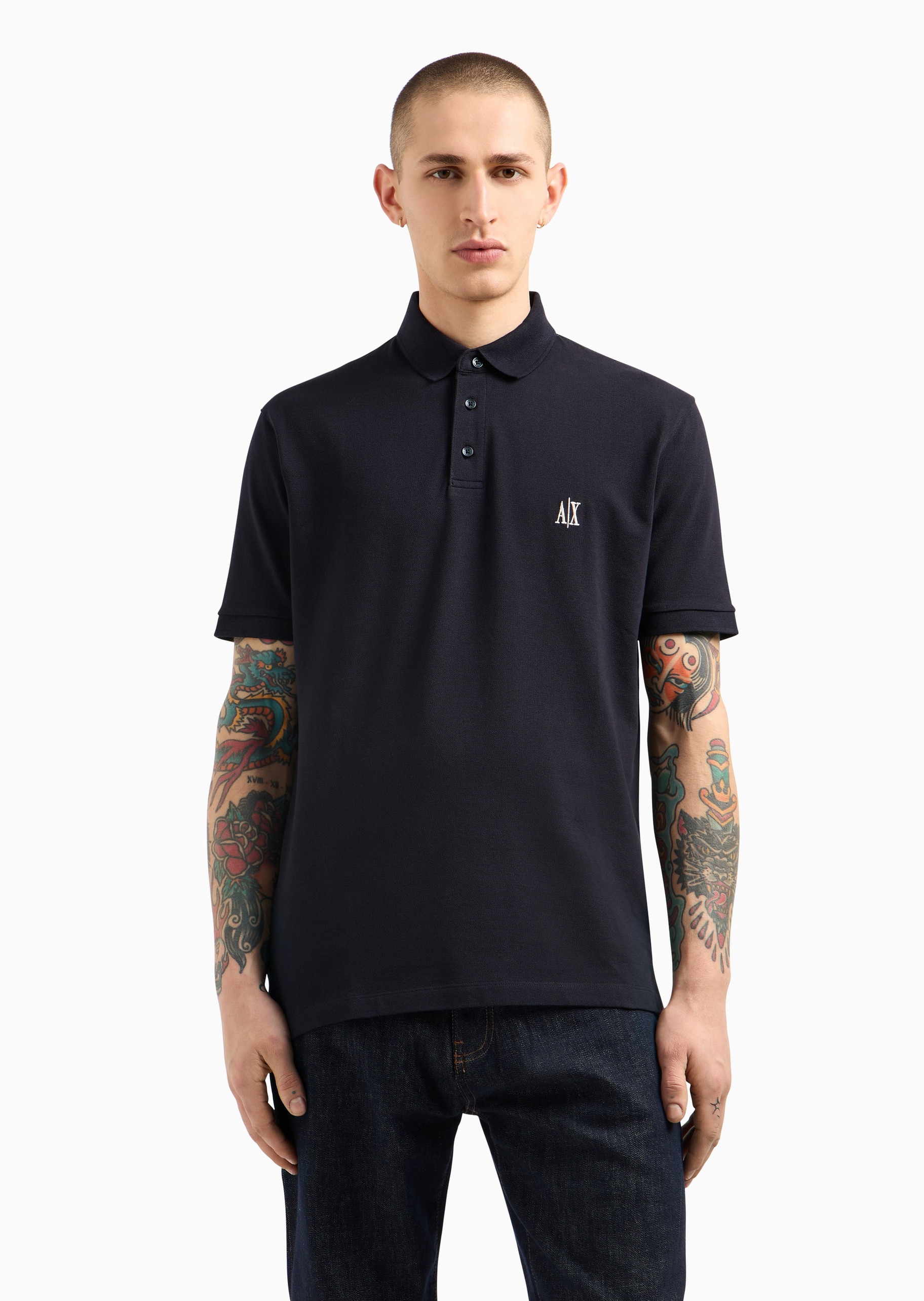 ARMANI EXCHANGE 男士全棉宽松短袖翻领标识刺绣Polo衫