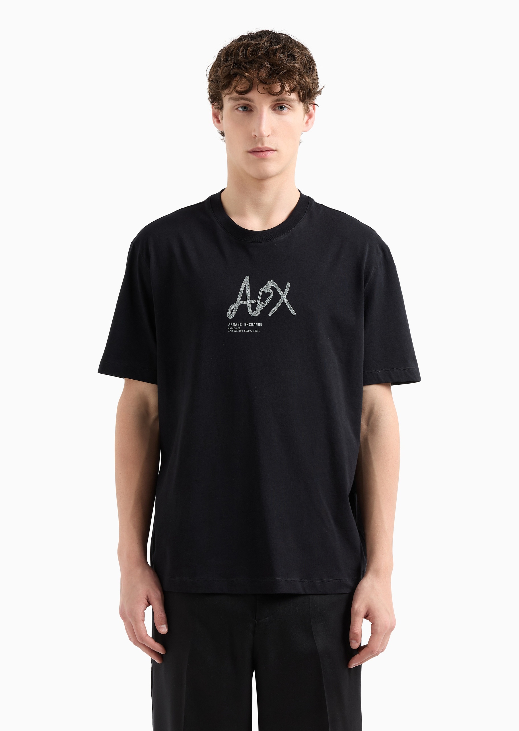 ARMANI EXCHANGE 男士全棉宽松短袖圆领落肩印花T恤