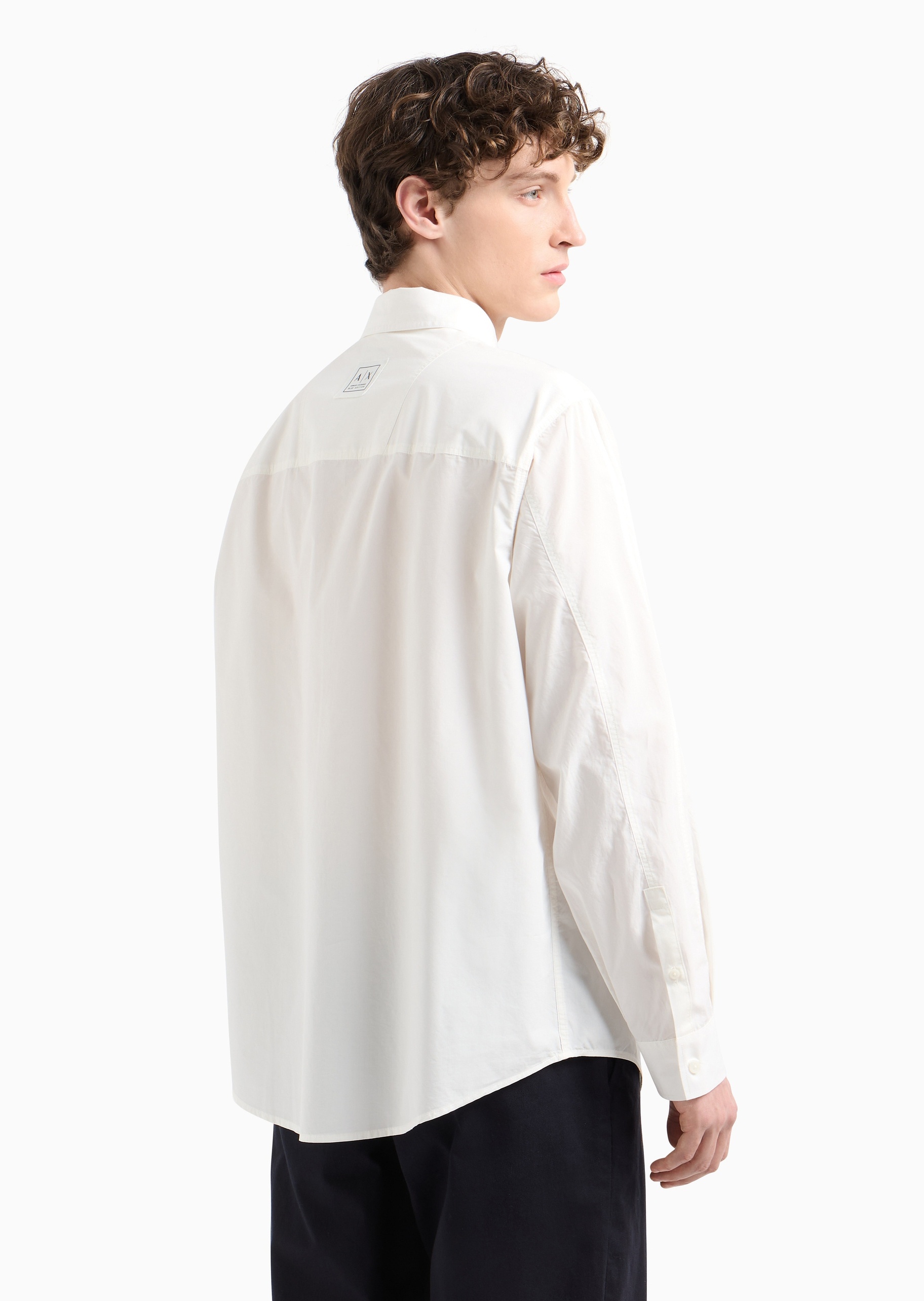 ARMANI EXCHANGE 男士全棉合身长袖翻领纯色正装衬衫