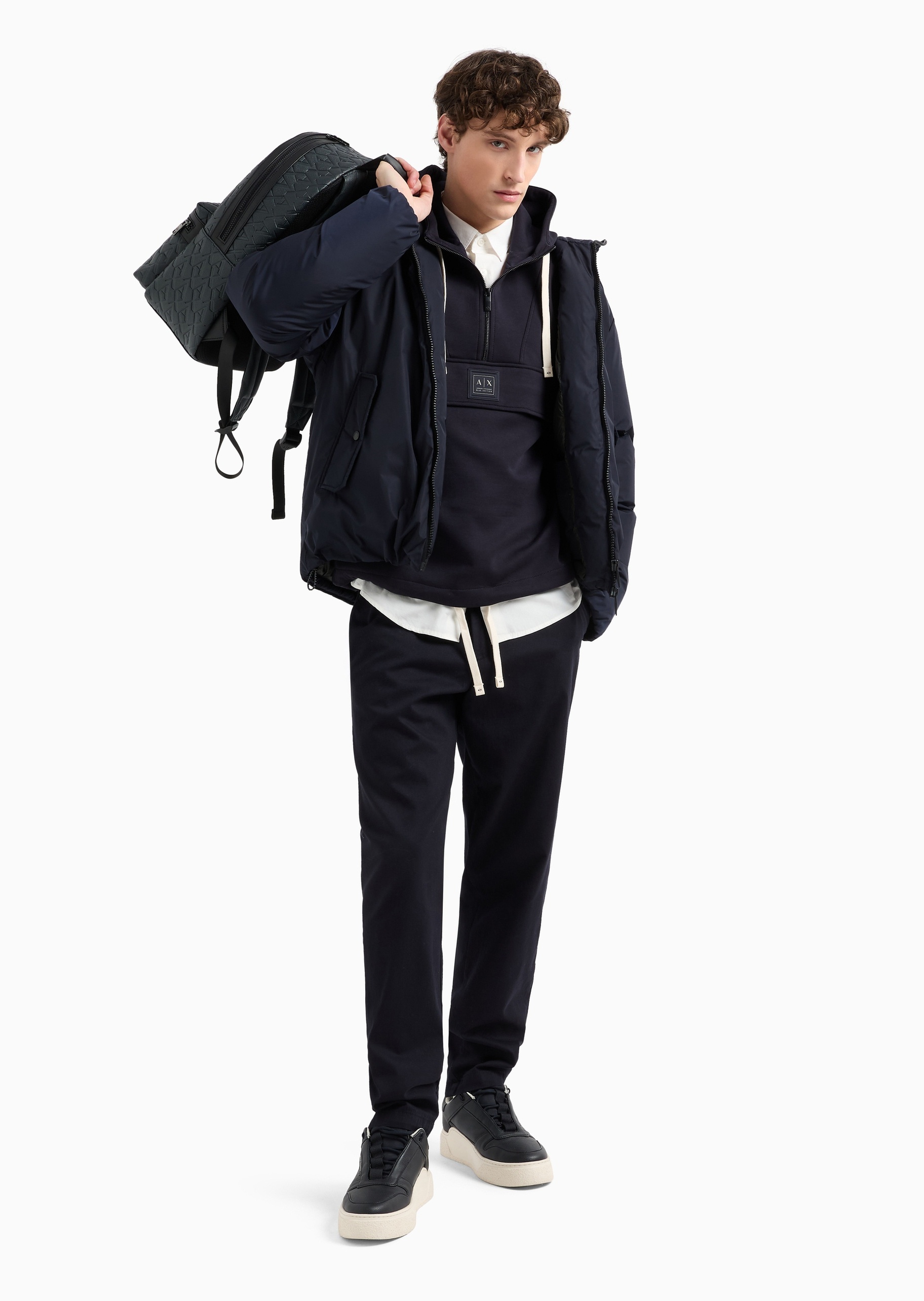 ARMANI EXCHANGE 男士全棉合身长袖翻领纯色正装衬衫
