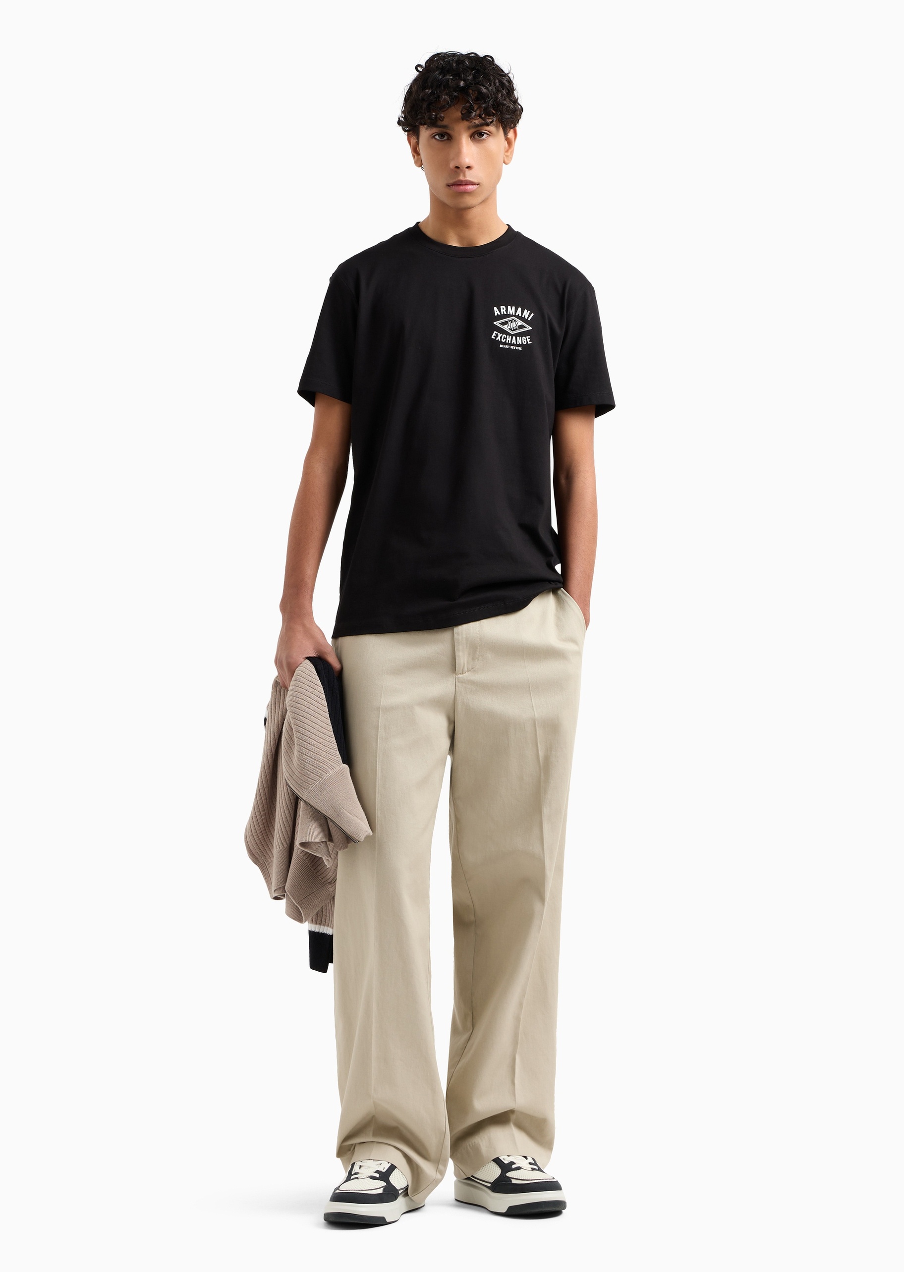 ARMANI EXCHANGE 男士全棉合身短袖圆领LOGO印花T恤