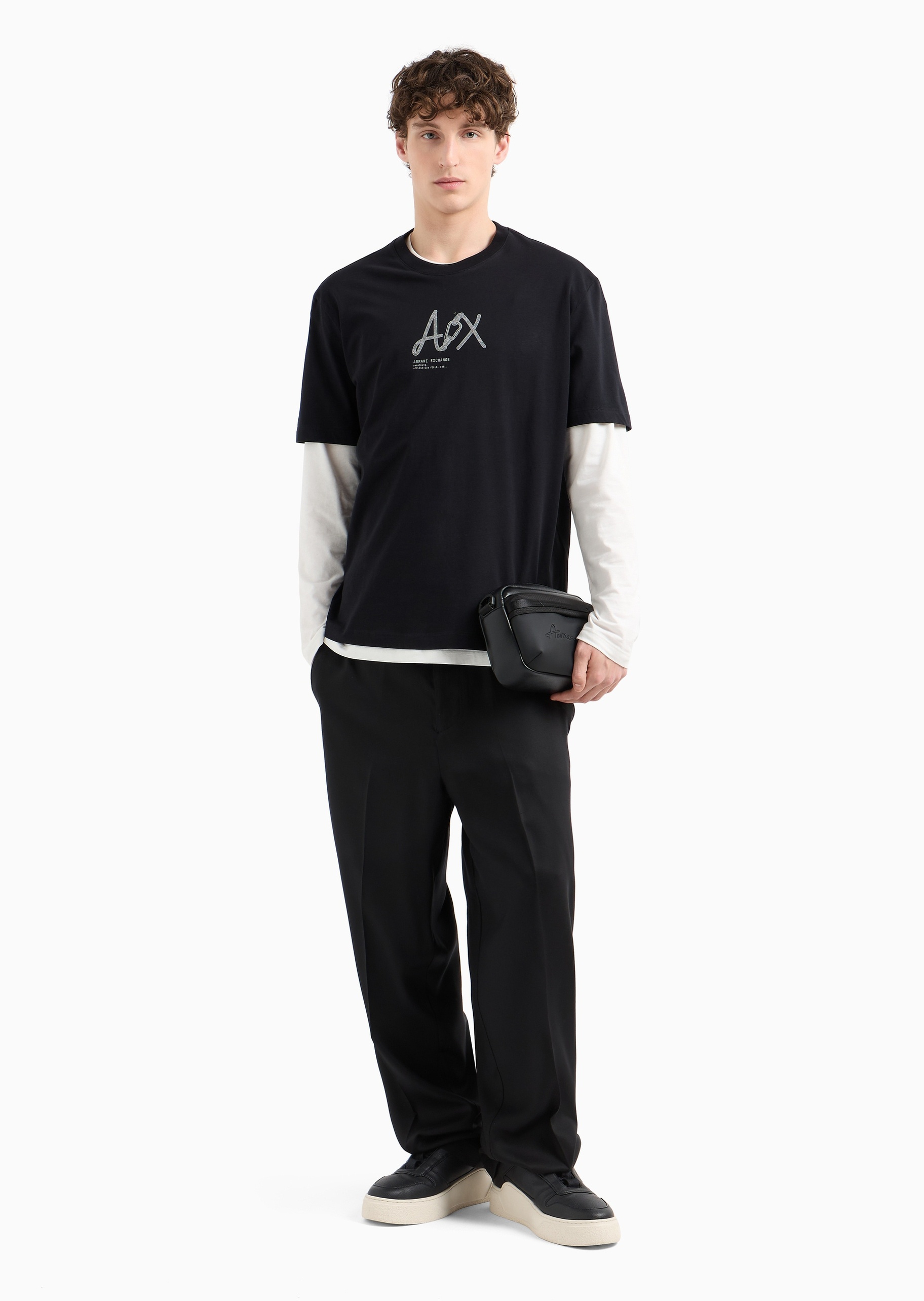 ARMANI EXCHANGE 男士全棉宽松短袖圆领落肩印花T恤