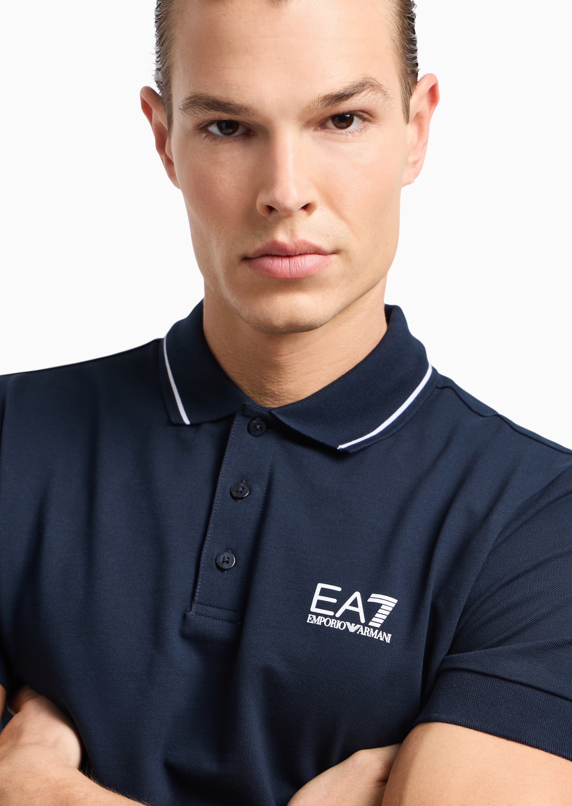 EA7 男士纯棉微弹修身短袖翻领多色Polo衫