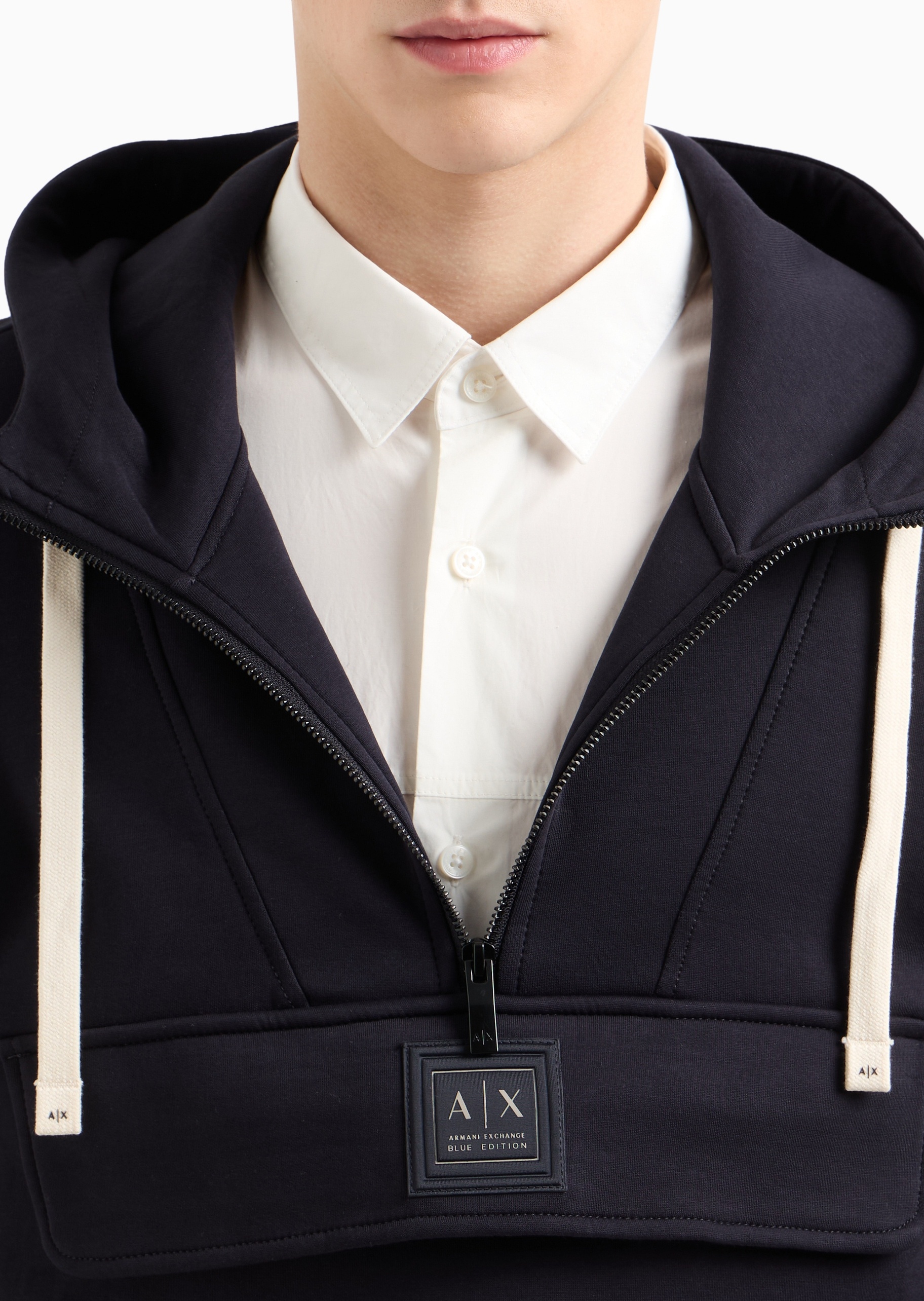 ARMANI EXCHANGE 男士全棉合身长袖翻领纯色正装衬衫