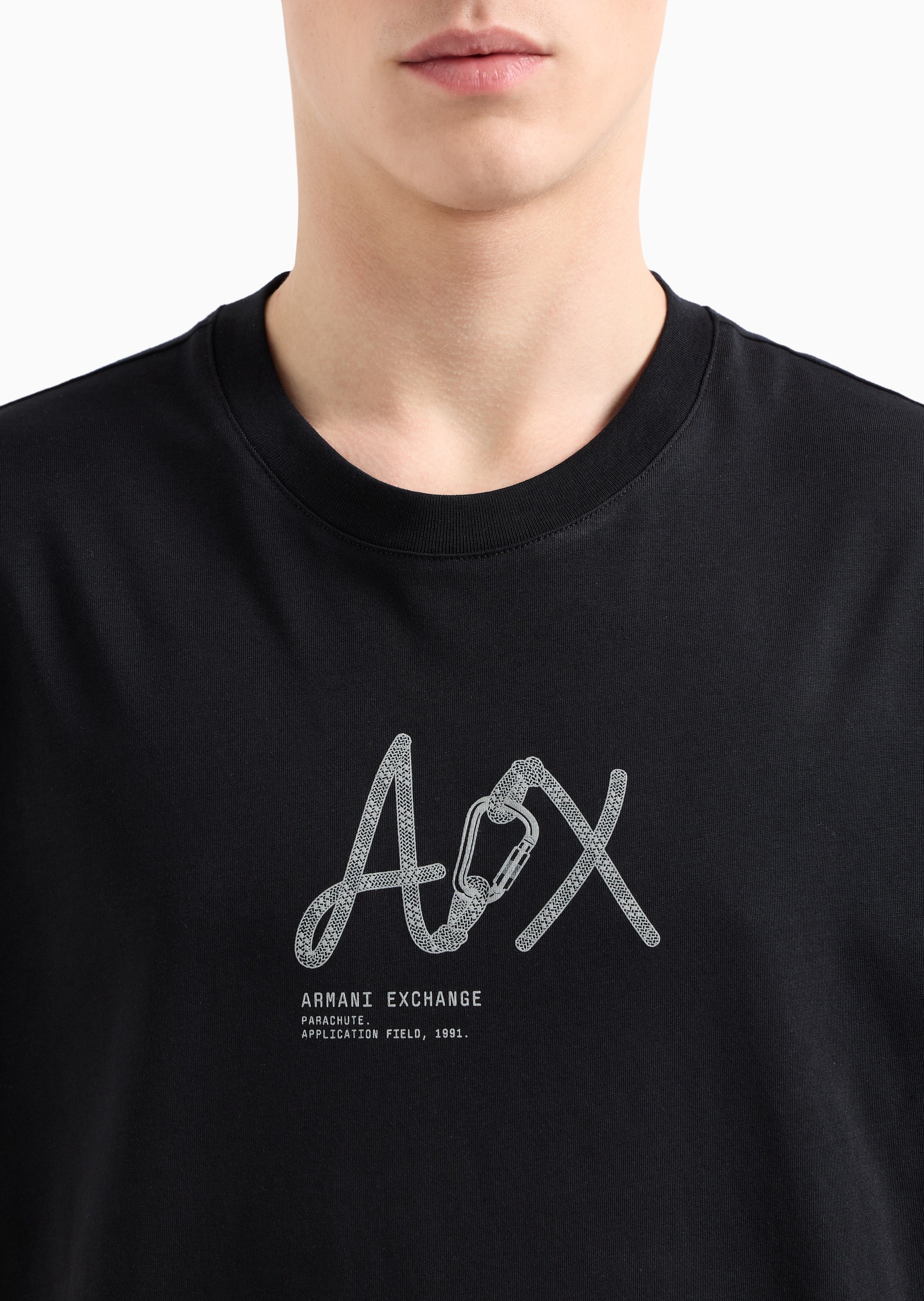 ARMANI EXCHANGE 男士全棉宽松短袖圆领落肩印花T恤