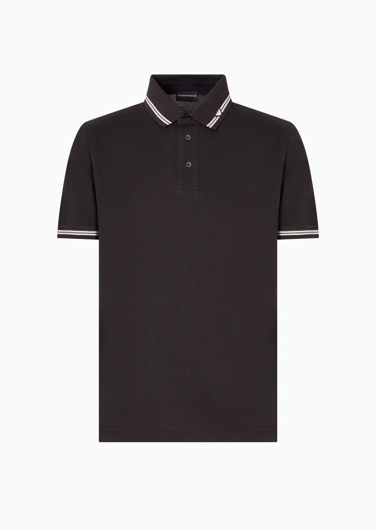 Emporio Armani 男士全棉合身短袖翻领条纹饰边Polo衫