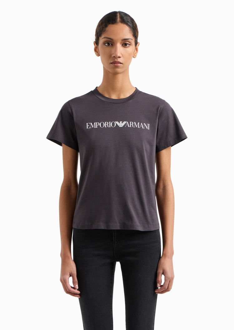 Emporio Armani 女士全棉合身短袖圆领鹰标印花T恤